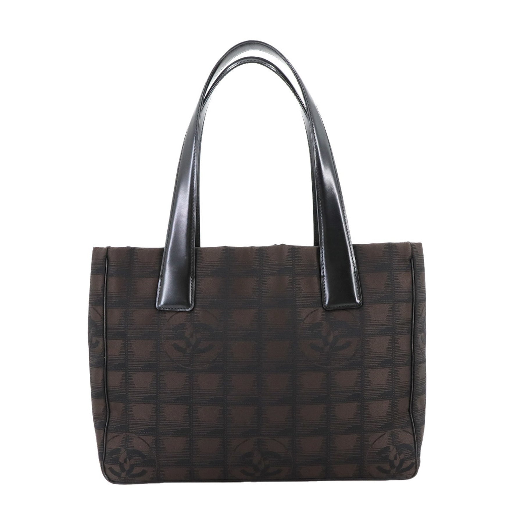 CHANEL New Travel Line Tote PM Bag, Nylon Jacquard Leather, Dark Brown and Black