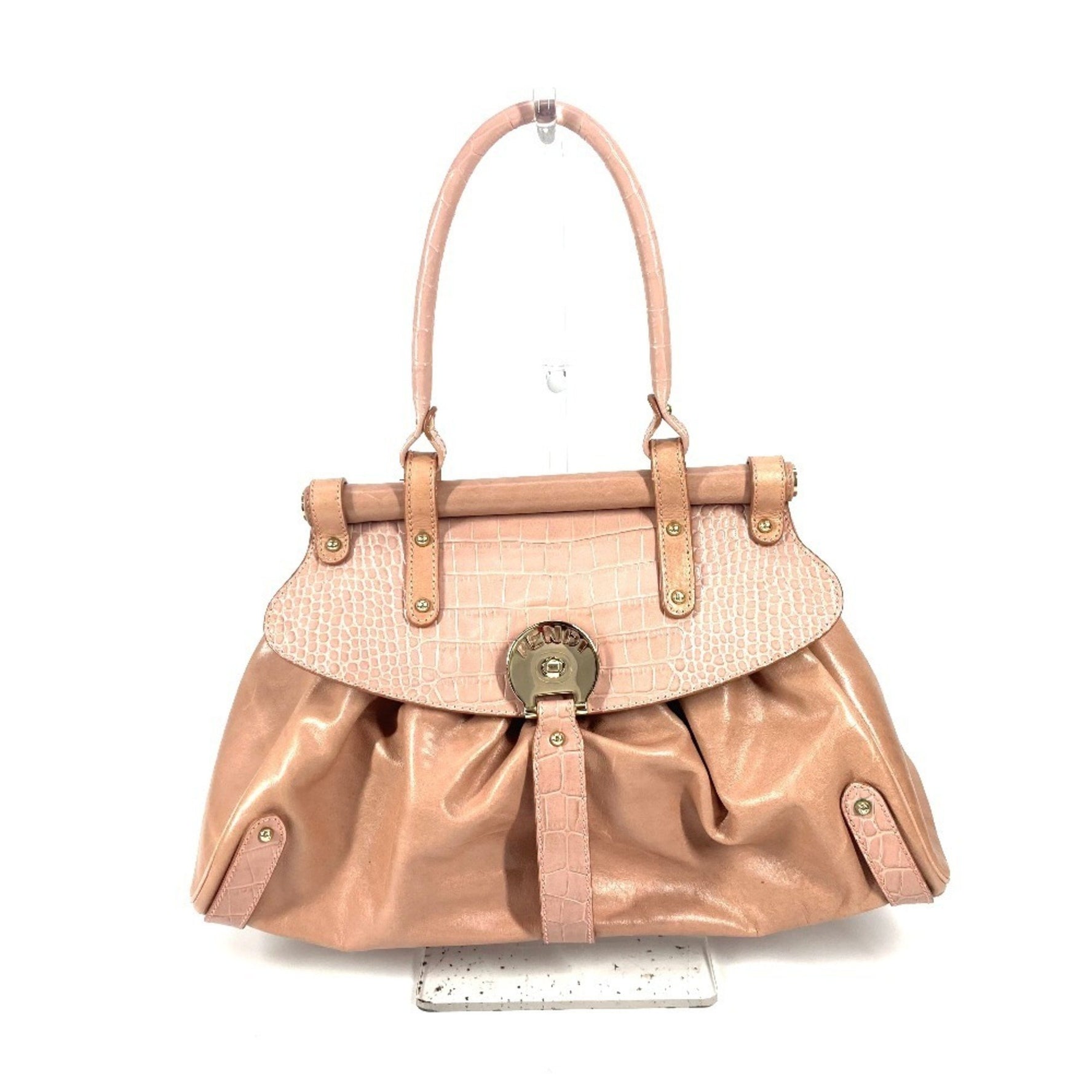 FENDI Turnlock Shoulder Handbag Tote Bag Leather