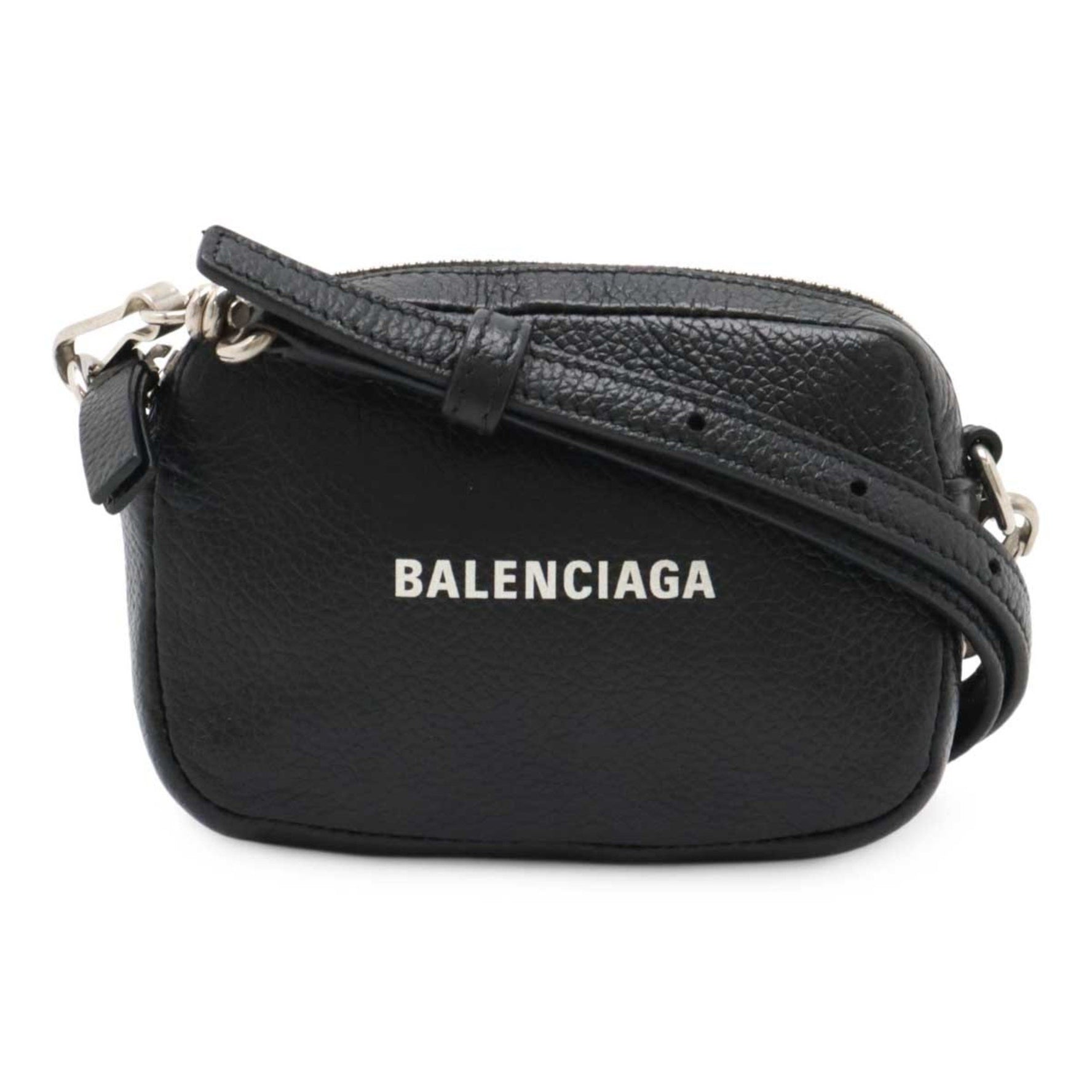 BALENCIAGA Cash Mini Pouch Shoulder Bag Pochette Leather Black