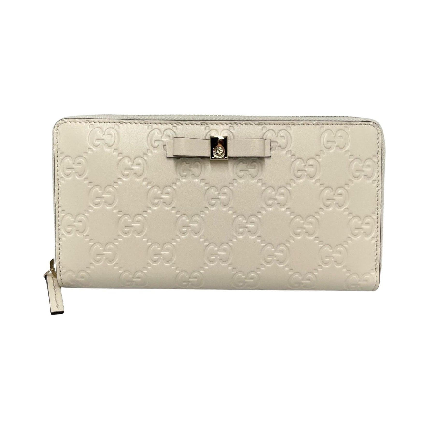 Gucci GUCCI Long Wallet Guccissima Round Zip Leather Ivory Women's