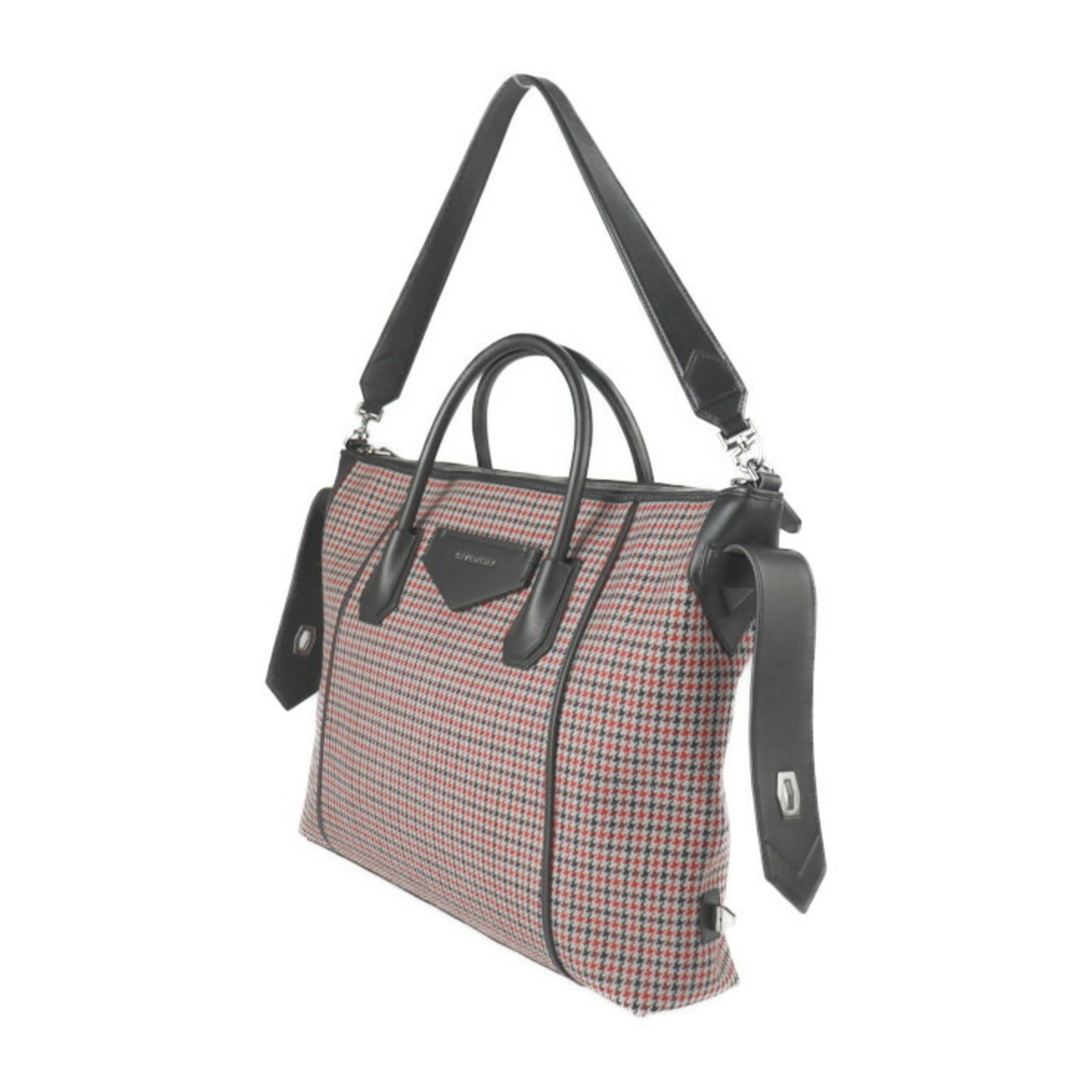 GIVENCHY Antigona Soft Medium Handbag Wool Leather Red Black Silver Hardware Shoulder Bag Tote