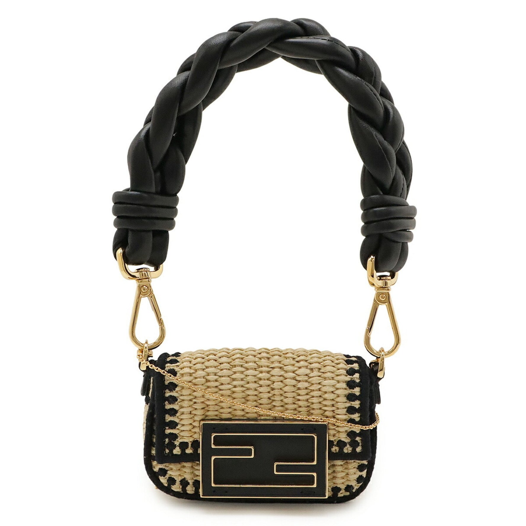 FENDI Nano Baguette Charm Chain Shoulder Bag, Raffia, Natural