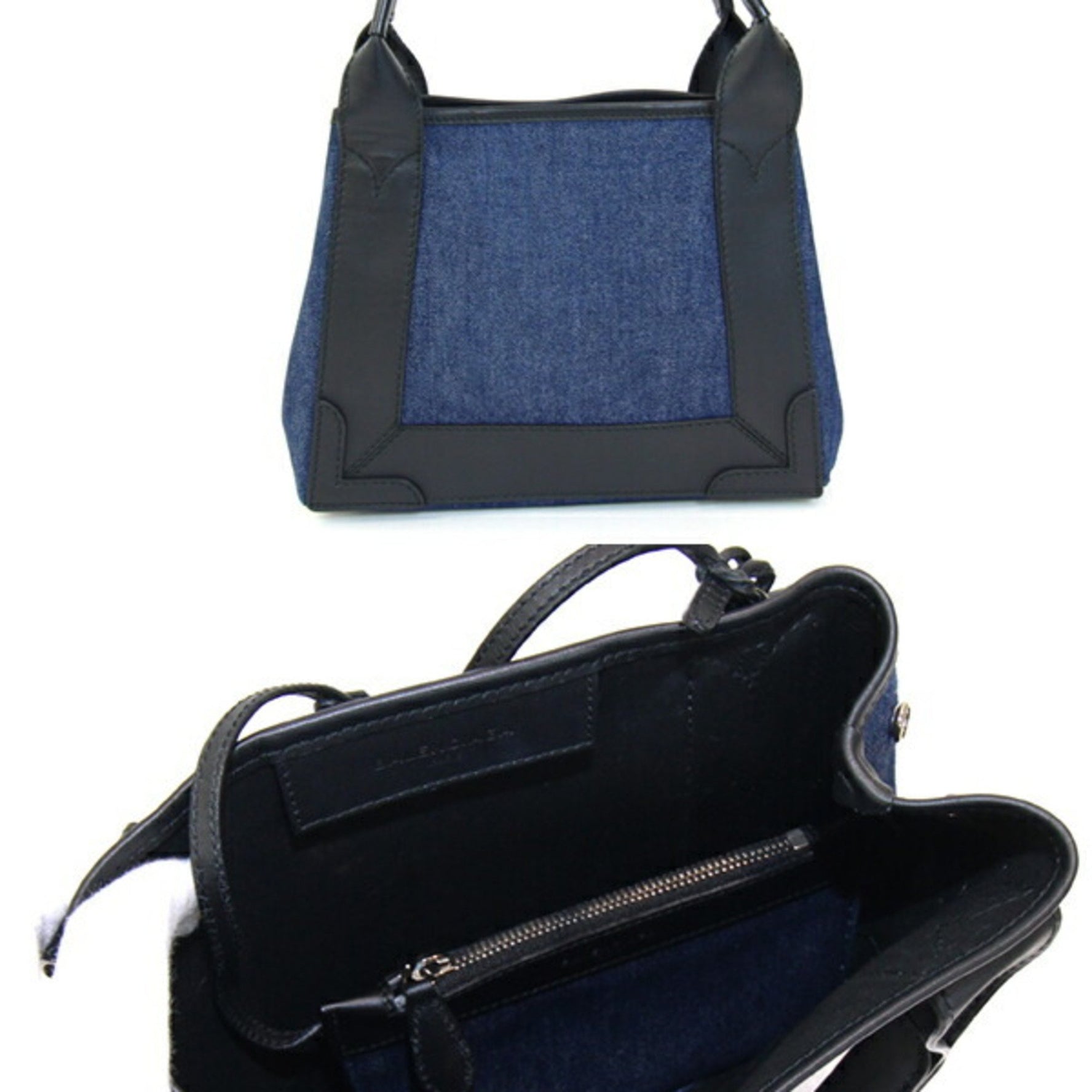 Balenciaga Handbag Navy Cabas XS Blue Black Denim Leather Shoulder Bag Women's BALENCIAGA