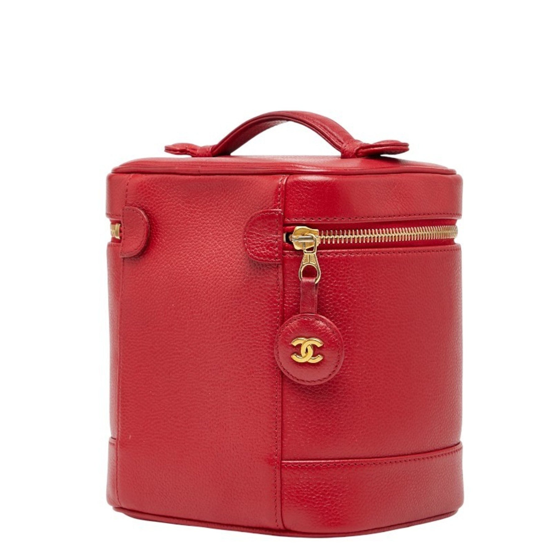 Chanel Coco Mark Vanity Bag Handbag Red Caviar Skin
