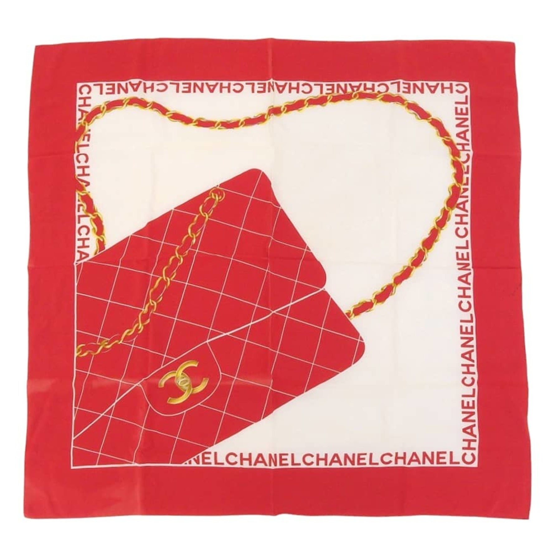 CHANEL Chain motif bag pattern scarf muffler red white