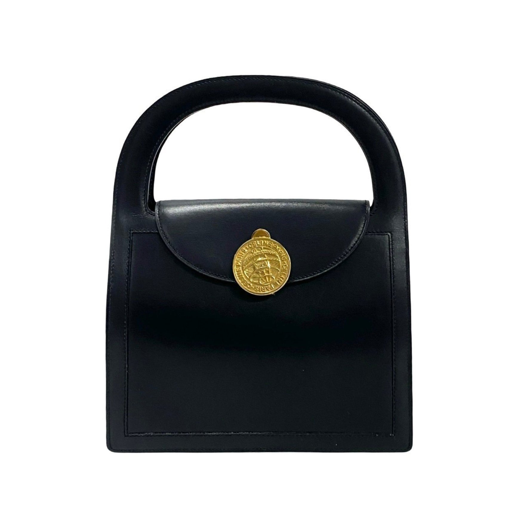CELINE Vintage Globe Logo Metal Hardware Leather Handbag Mini Tote Bag