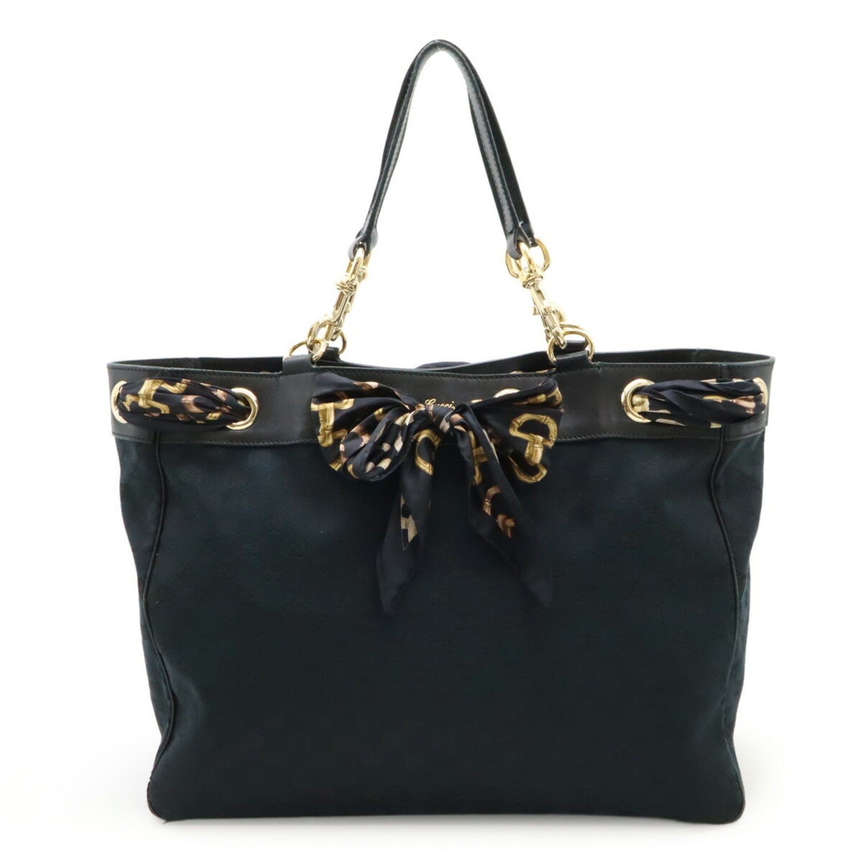 GUCCI GG Canvas Tote Bag with Scarf Shoulder