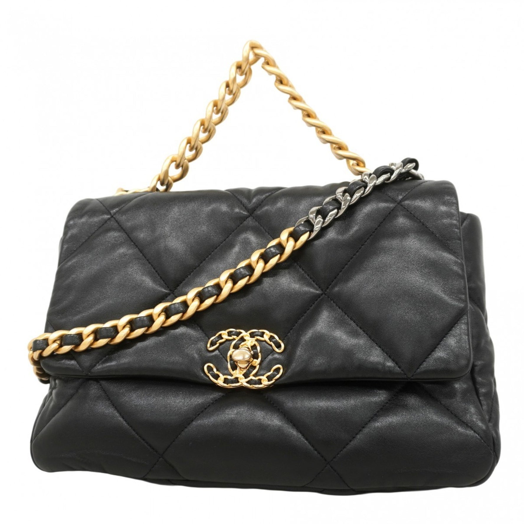 Chanel Handbag Chain Shoulder 19 Lambskin Black Gold Women's