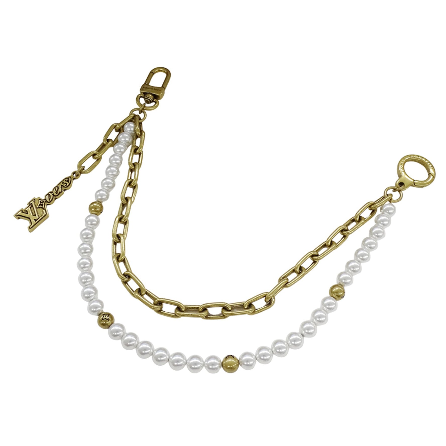 Louis Vuitton Metal and Glass Pearl Bag Charm Chain/Belt Charm, Gold White