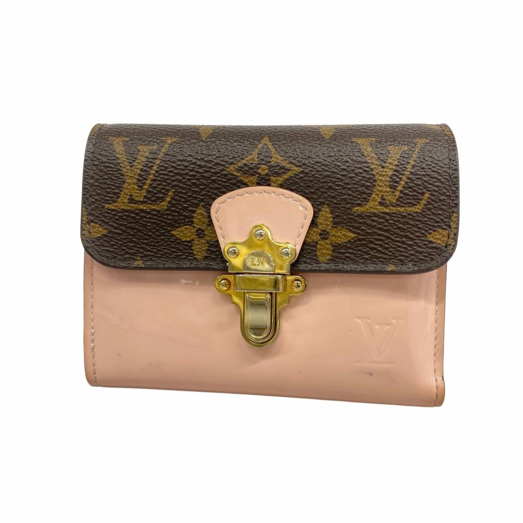 Louis Vuitton Monogram Vernis Portefeuille Cherry Wood Compact Tri-fold Wallet Brown Rose Ballerine