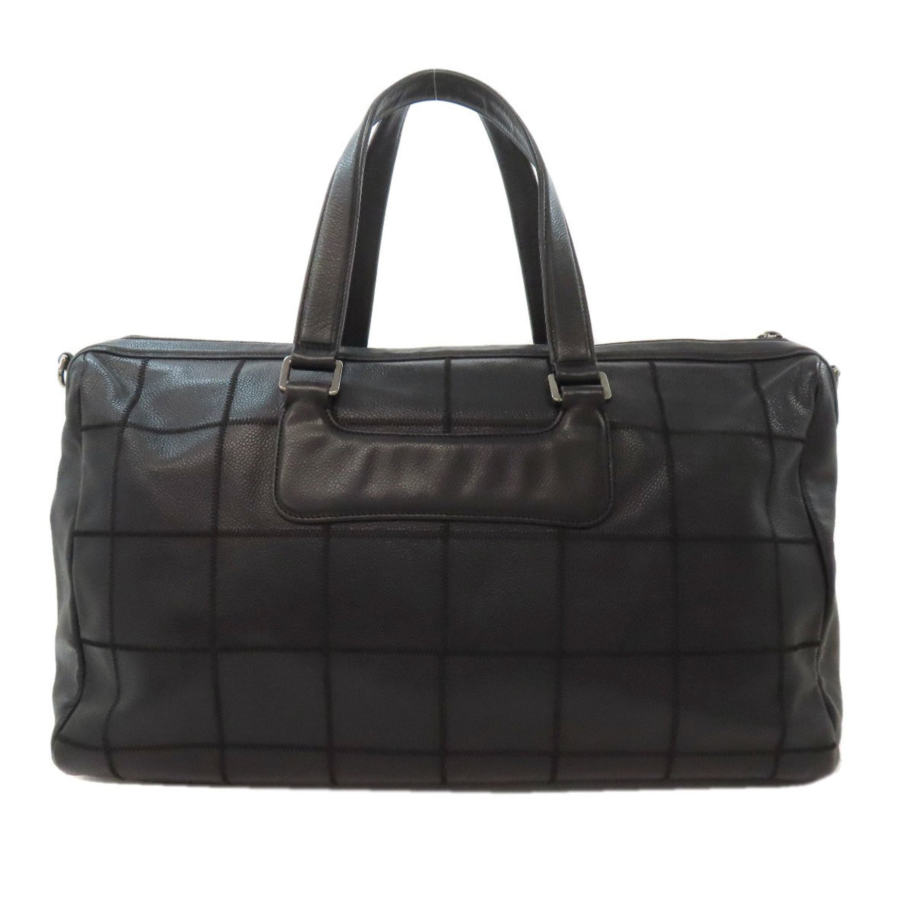 Chanel Chocobar Boston Bag in Grained Calfskin with Silver Hardware