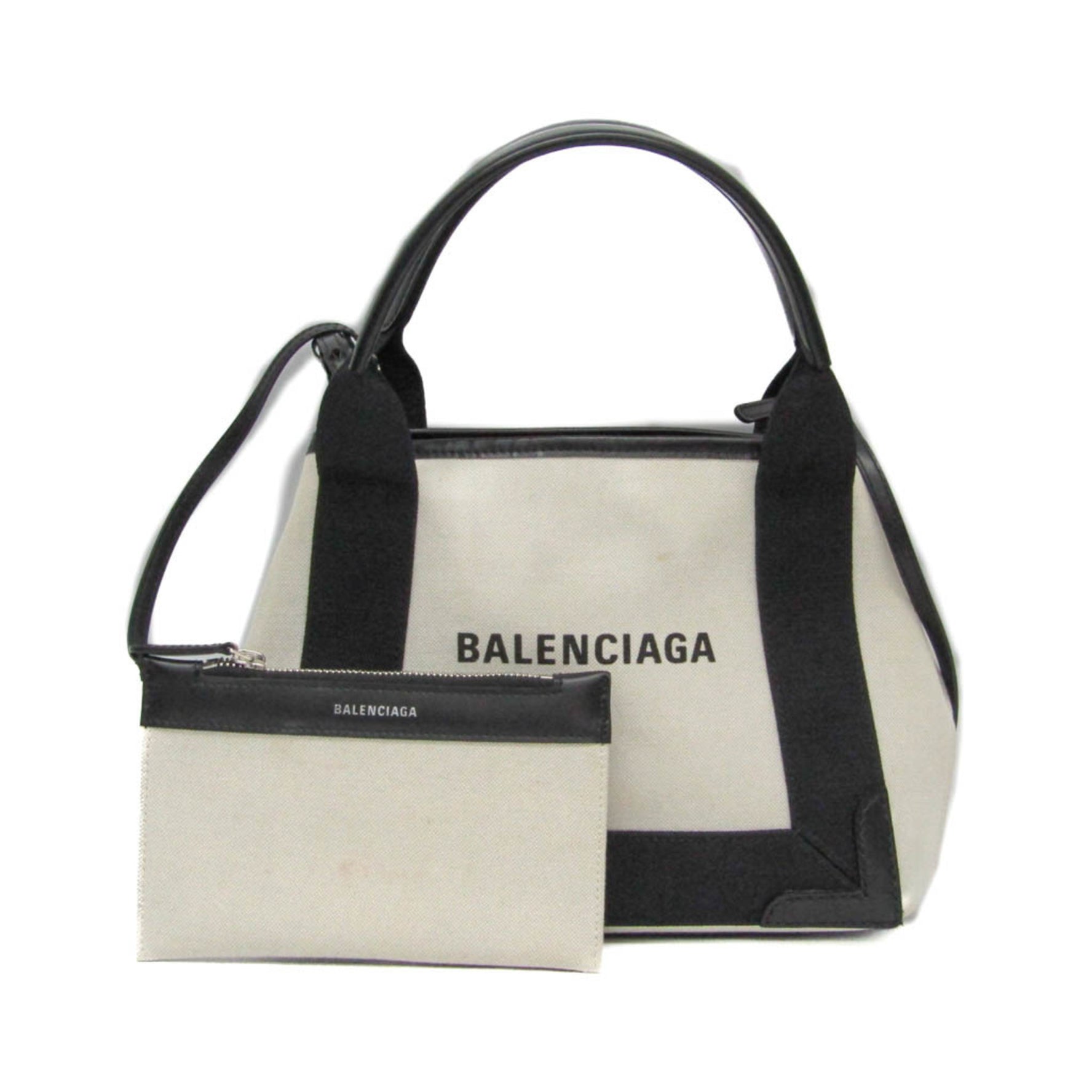 Balenciaga Navy Cabas XS Women's Canvas,Leather Handbag,Shoulder Bag Black,Cream