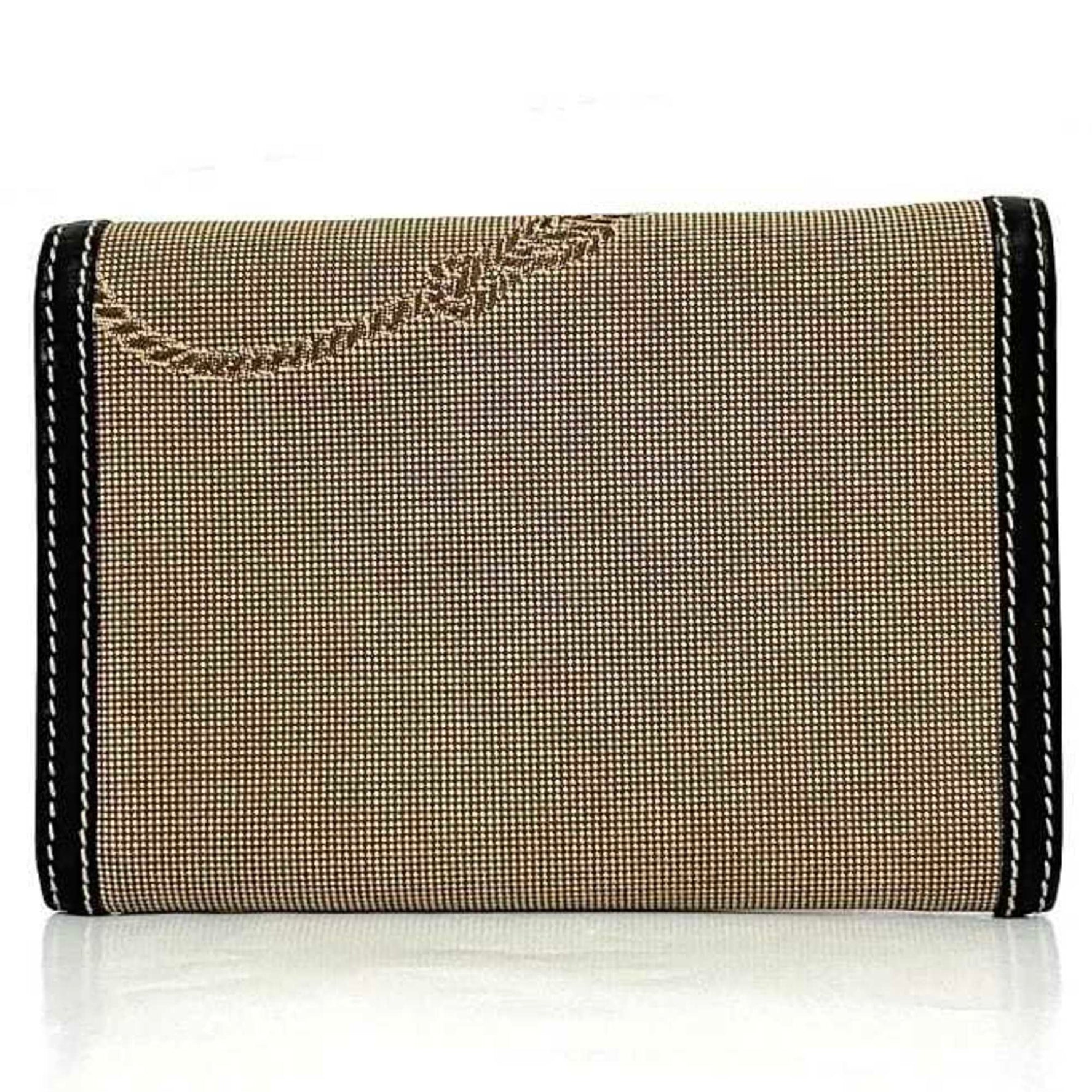 Prada tri-fold wallet beige black corda bull chart 1M0510 jacquard canvas leather PRADA fold embroidery compact ladies