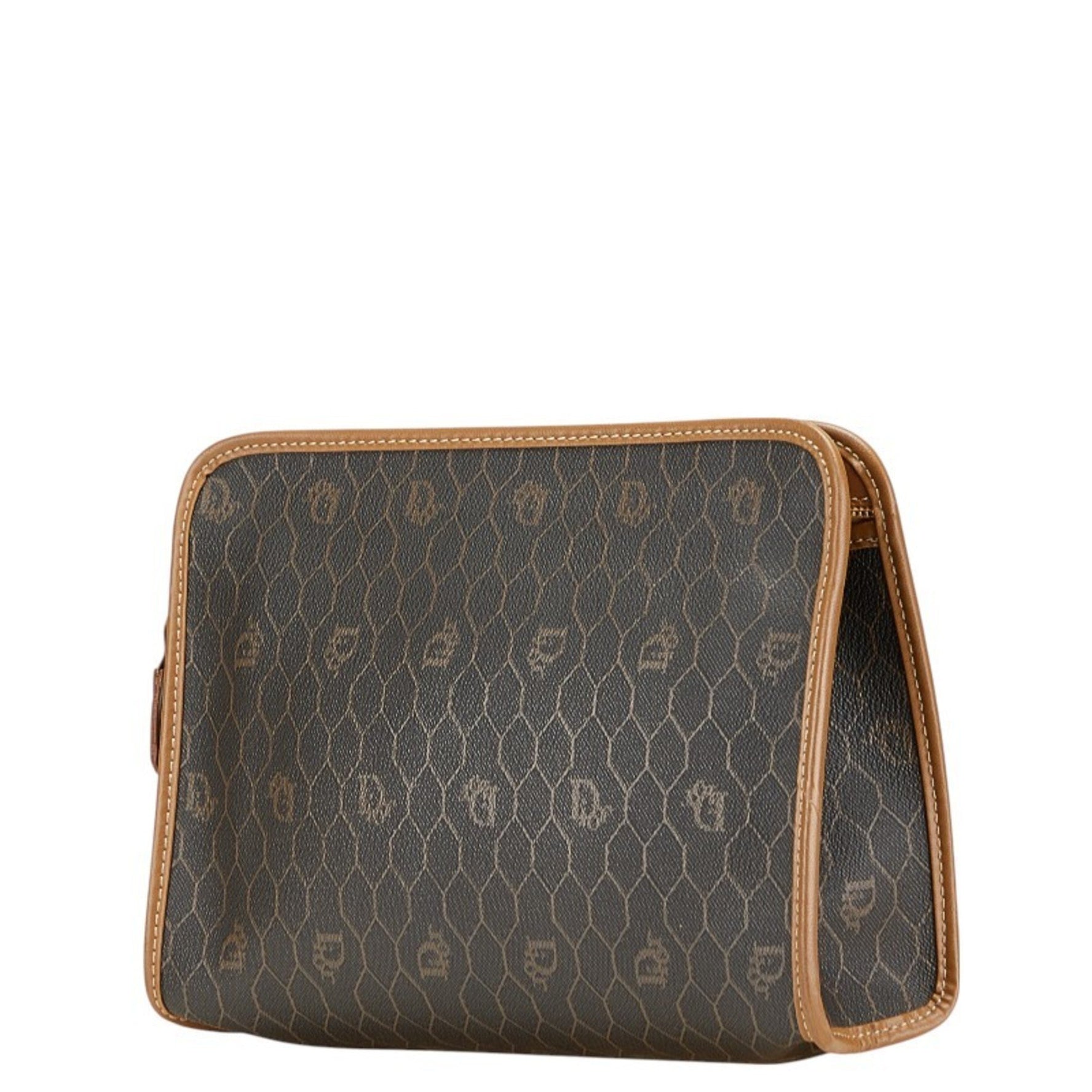 Christian Dior Dior Honeycomb Second Bag Clutch Black Brown PVC Leather