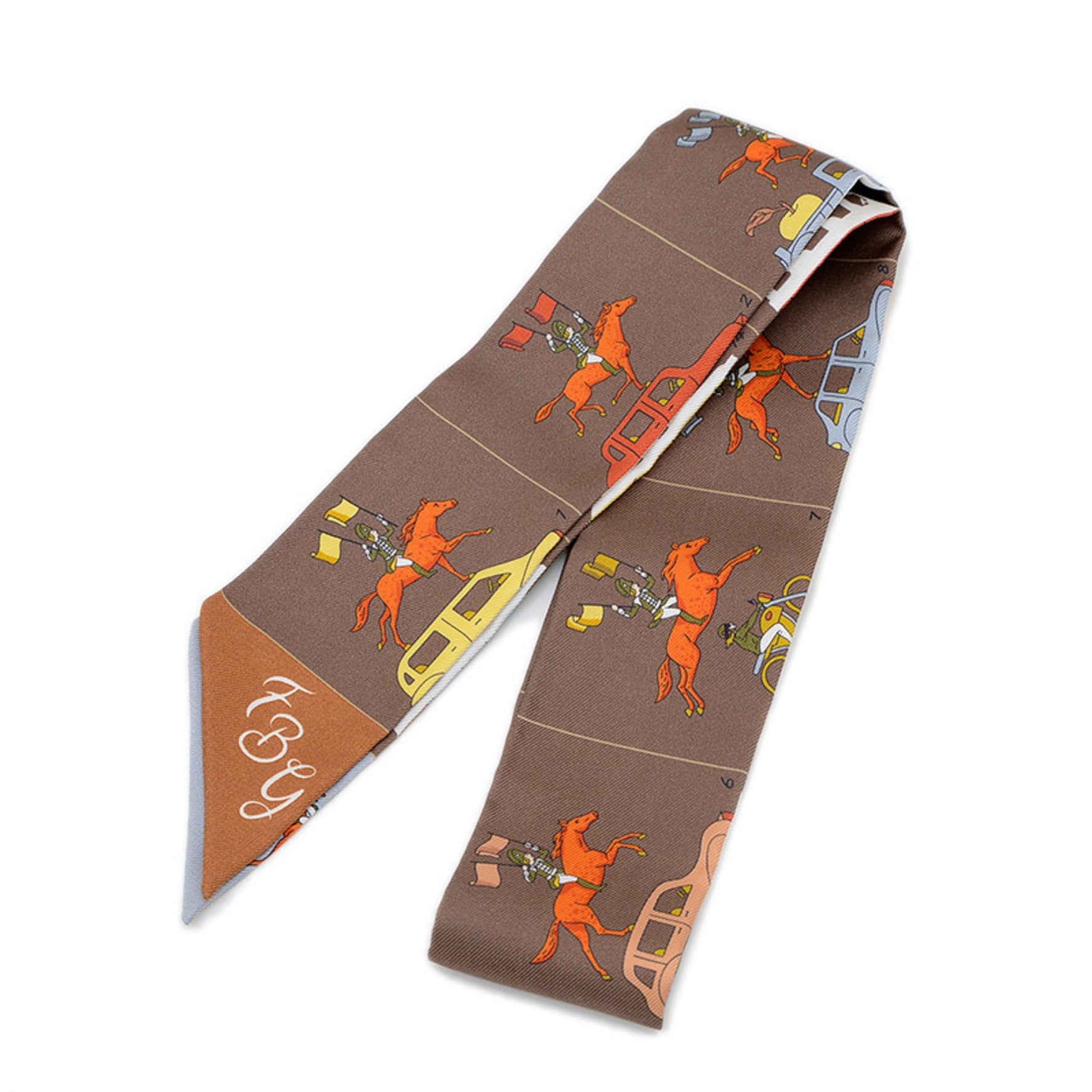 Hermes Hermès Twilly Scarf/Muffler, Parade Silk Maroon Gris Orange BP