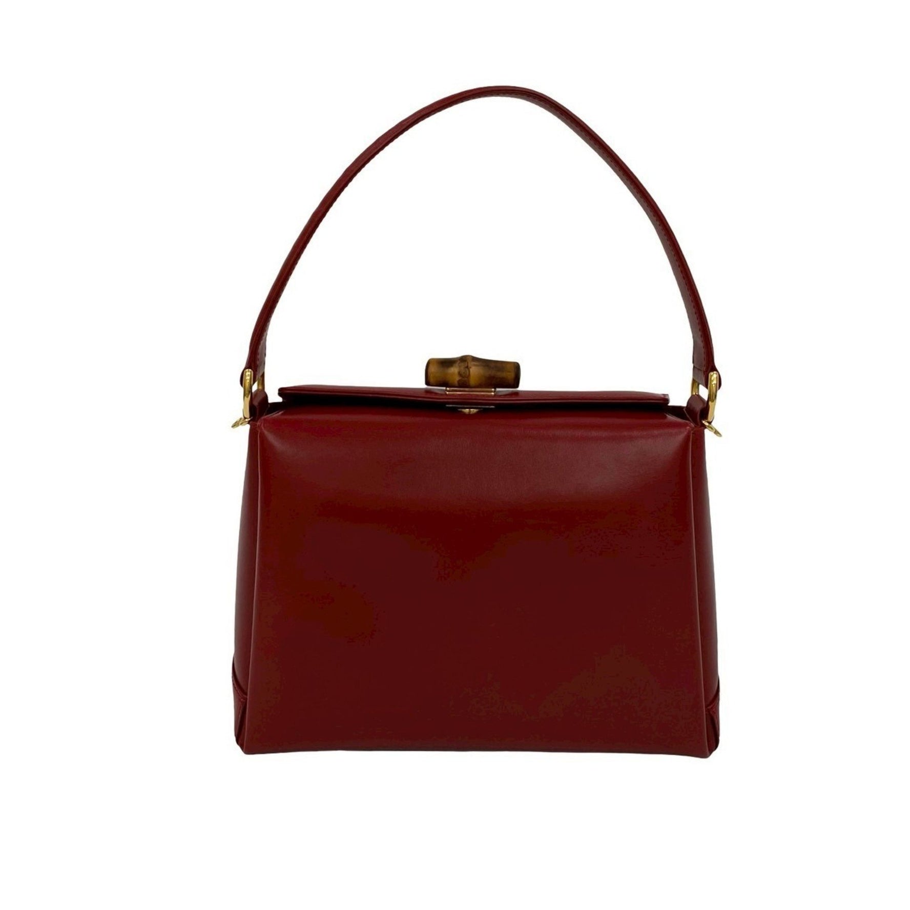 GUCCI Old Gucci Bamboo Calf Leather Genuine Turnlock 2-Way Handbag/Shoulder Bag Red 06610