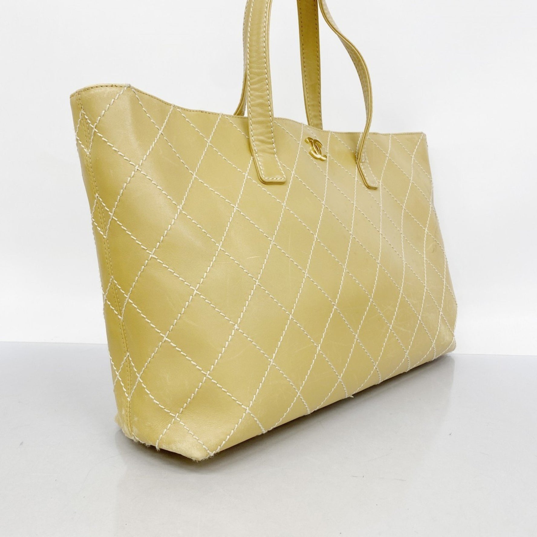 Chanel handbag, wild stitch lambskin, beige, women's