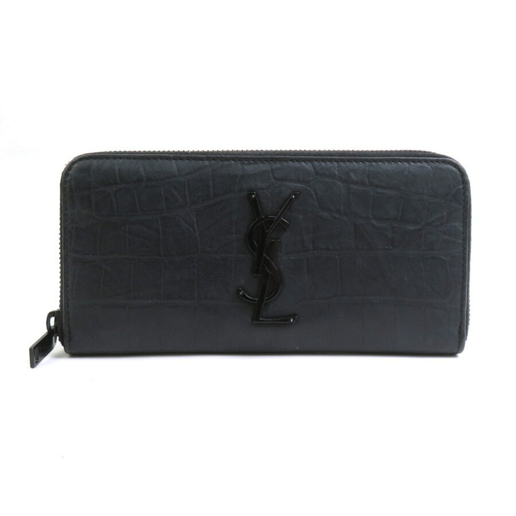 Saint Laurent SAINT LAURENT Round Long Wallet Embossed Leather Black Men's Women's r10463a