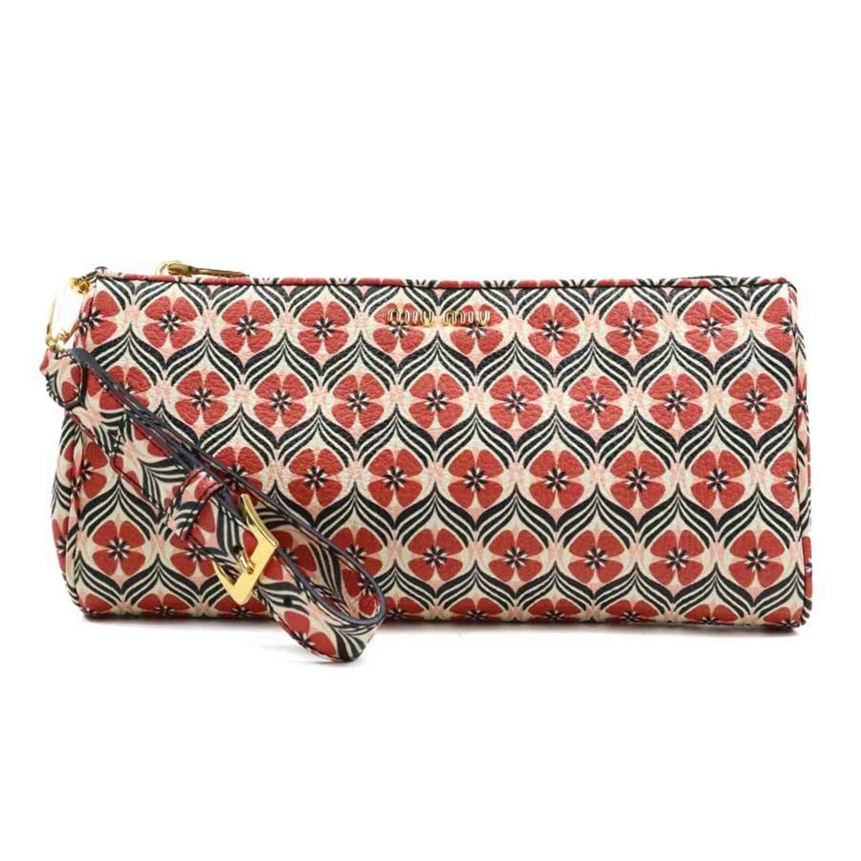Miu Miu Miu Clutch Bag Leather Red x Multicolor