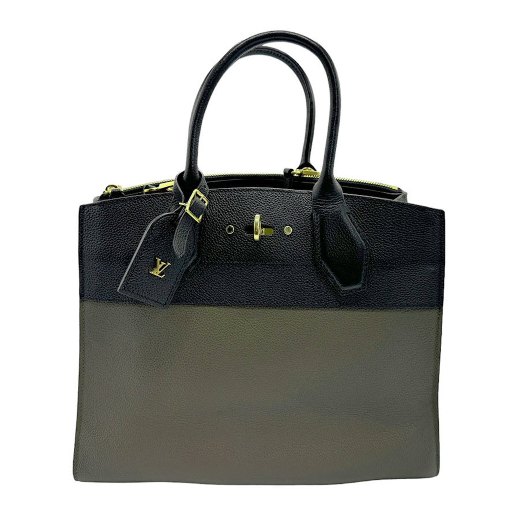 Louis Vuitton Handbag Shoulder Bag City Steamer MM Leather Khaki Black Gold