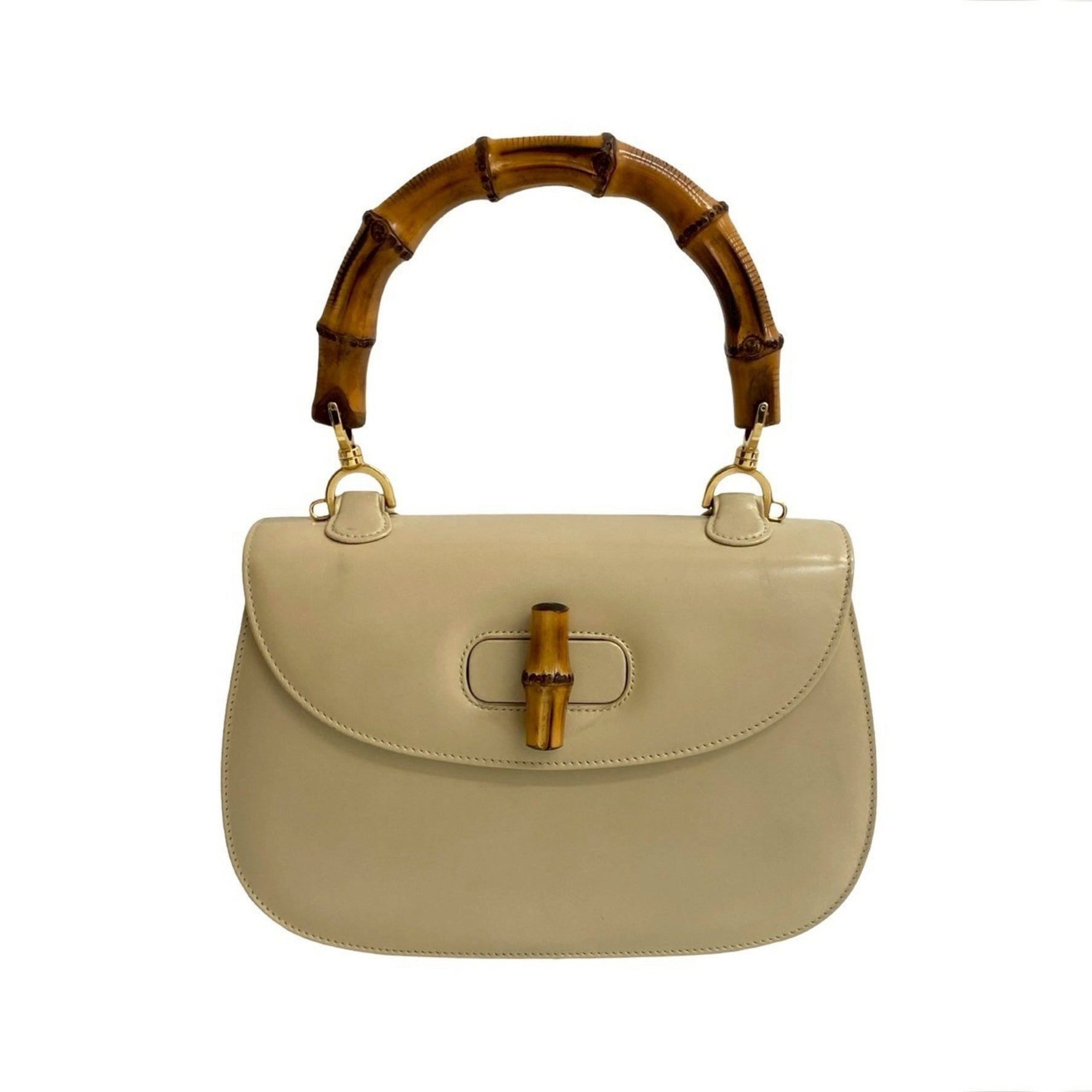 GUCCI Old Bamboo Turnlock Leather Handbag, 849-8