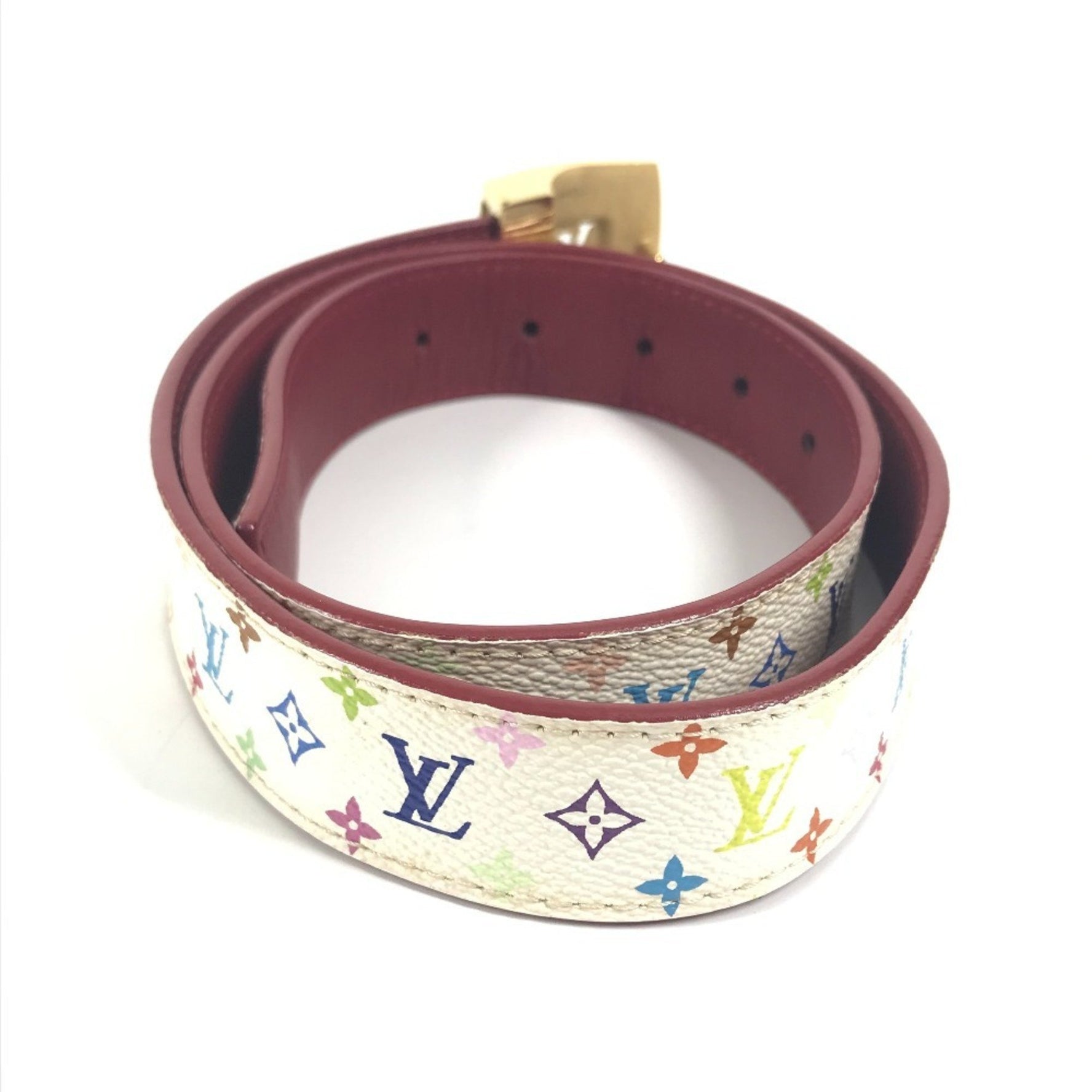 Louis Vuitton Monogram Multicolor Santur LV Cut Accessories Small Items Belt Canvas Blanc