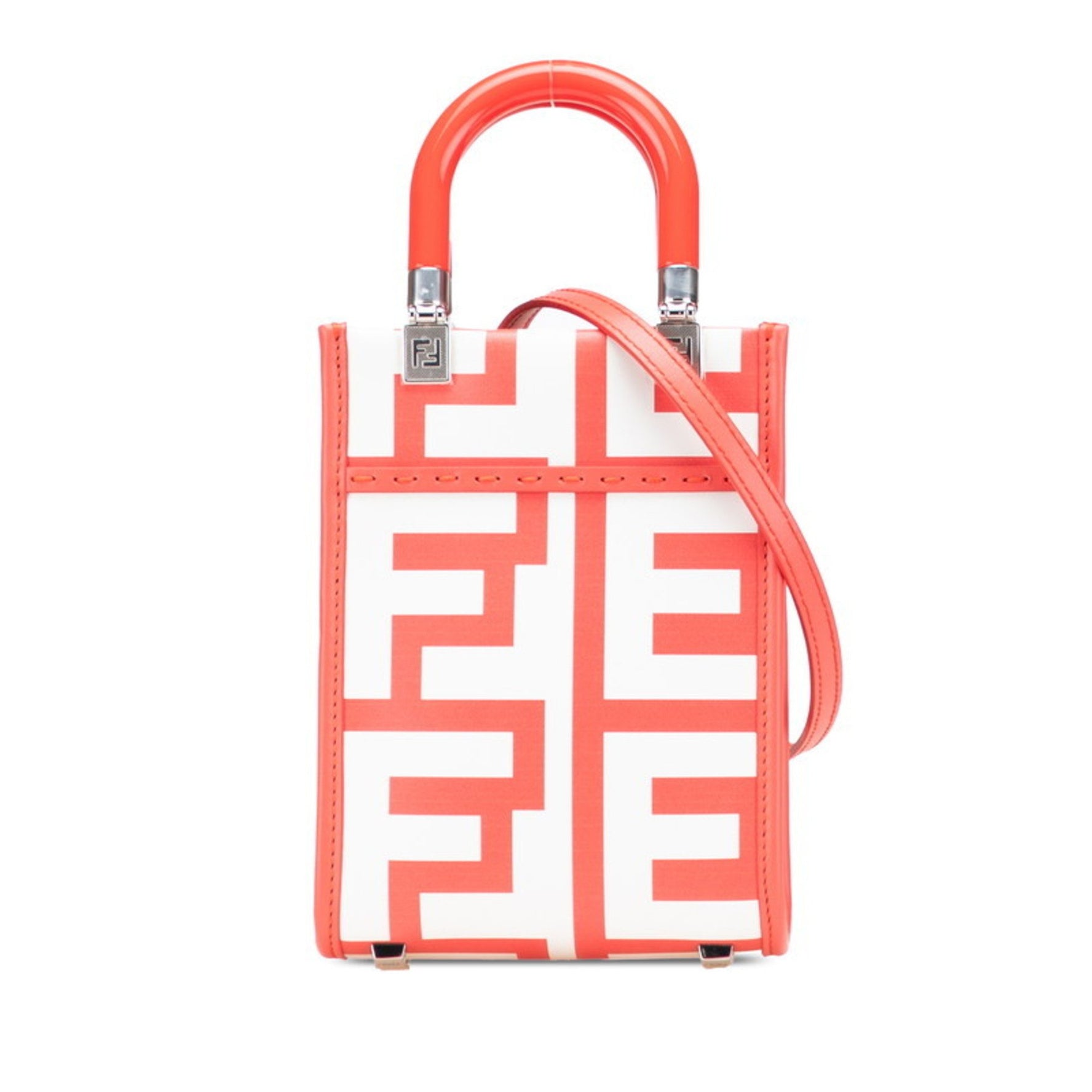 FENDI Sunshine Shopper Mini Handbag/Shoulder Bag Red and White Leather