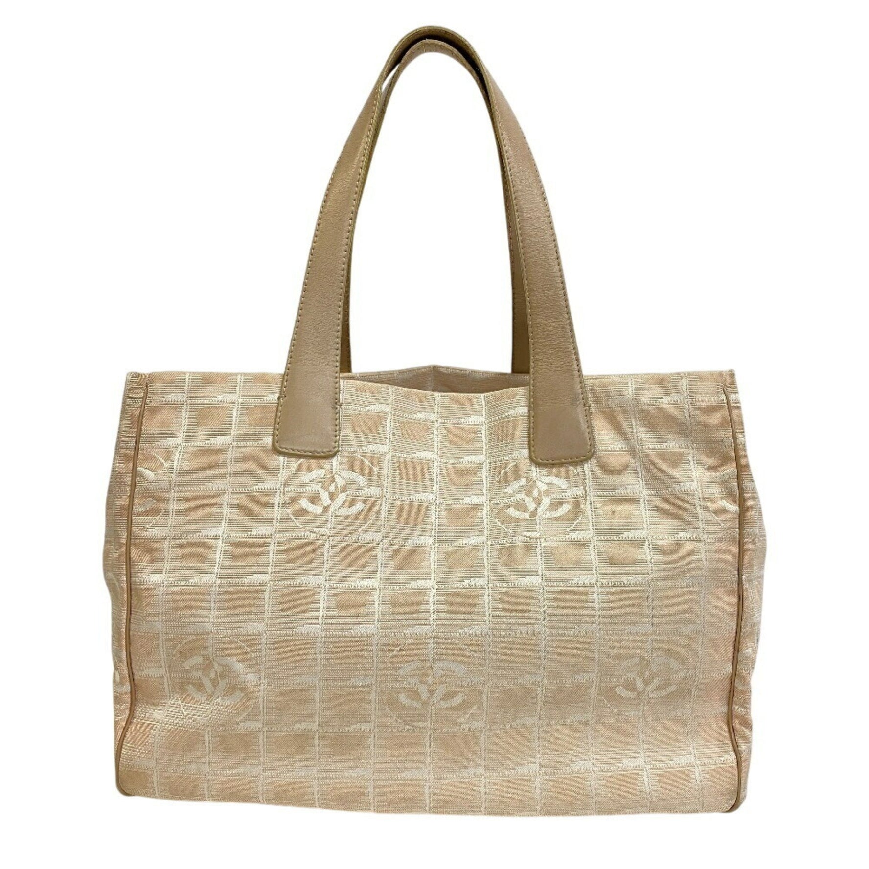 CHANEL Tote MM Jacquard New Travel Line Bag, Beige, Women's