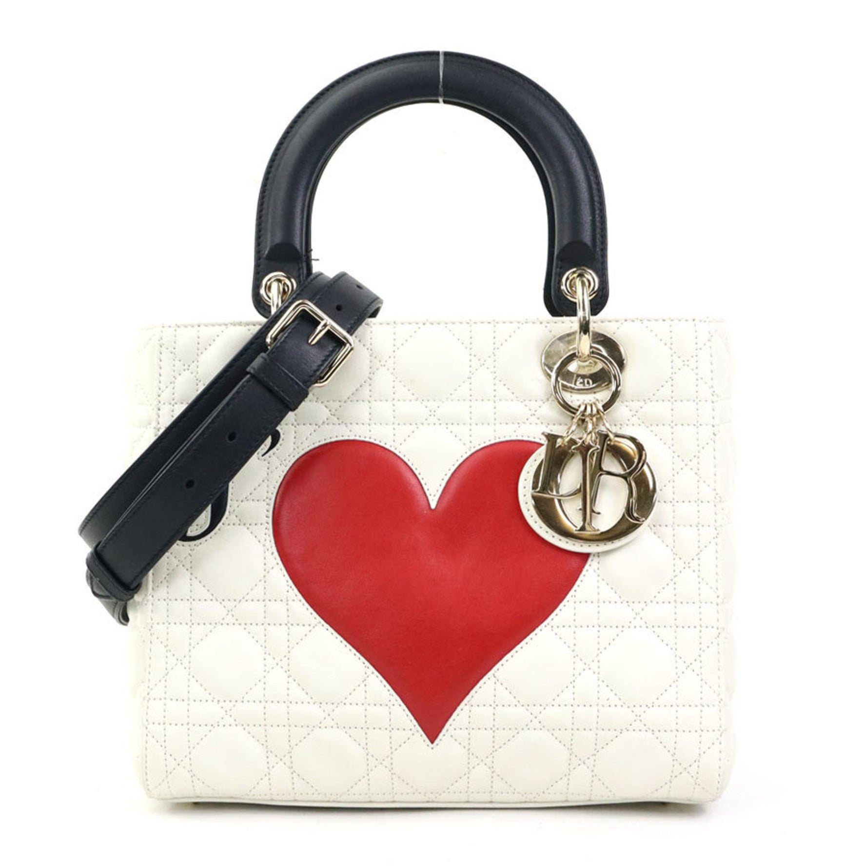 Christian Dior Handbag Shoulder Bag Amour Lady Lambskin White x Black Red