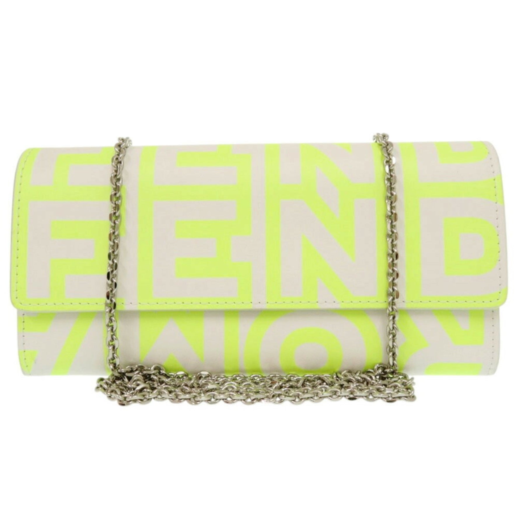 Fendi by Marc Jacobs Leather Neon Yellow White Chain Wallet