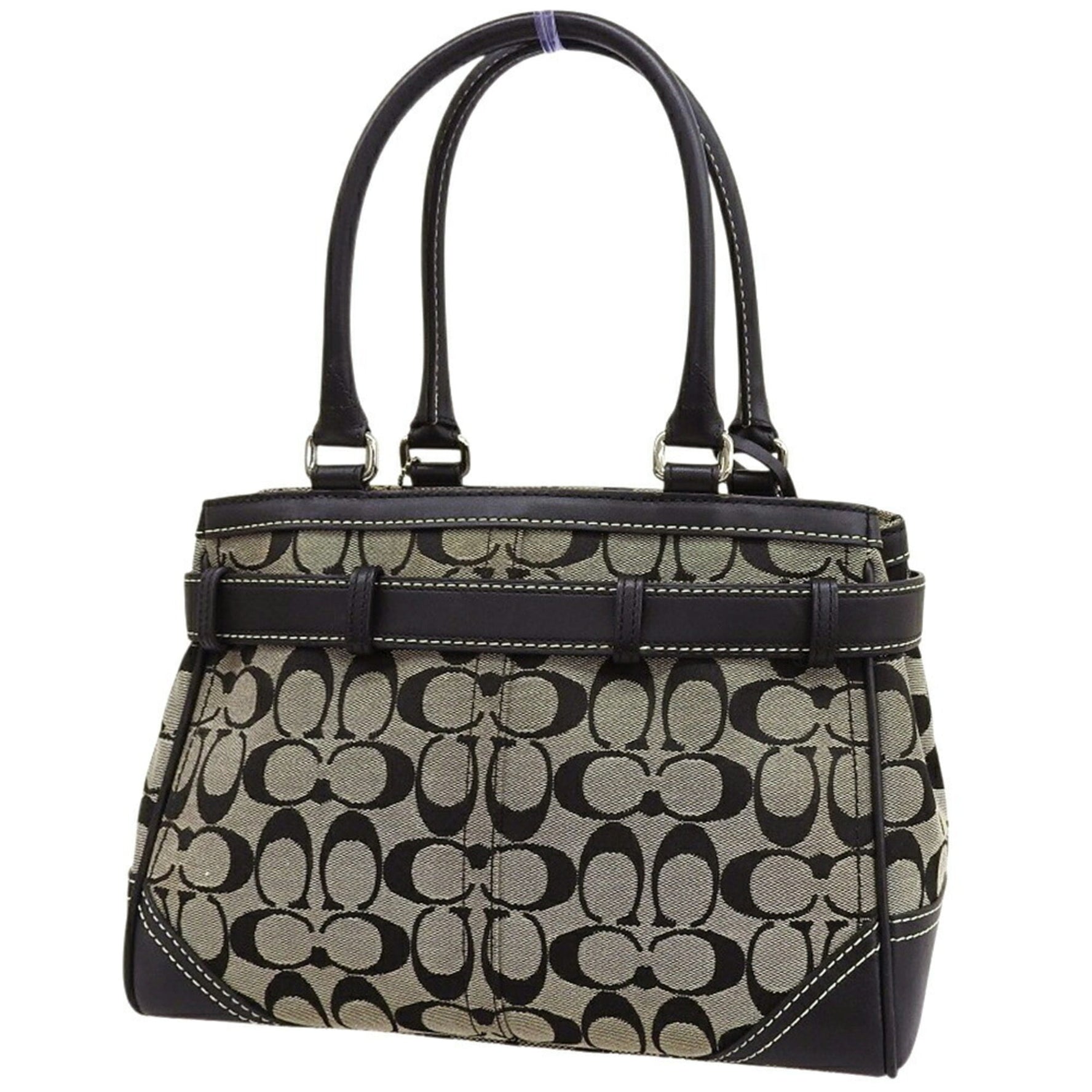 Coach Signature Handbag Tote Bag Canvas Leather Black Gray