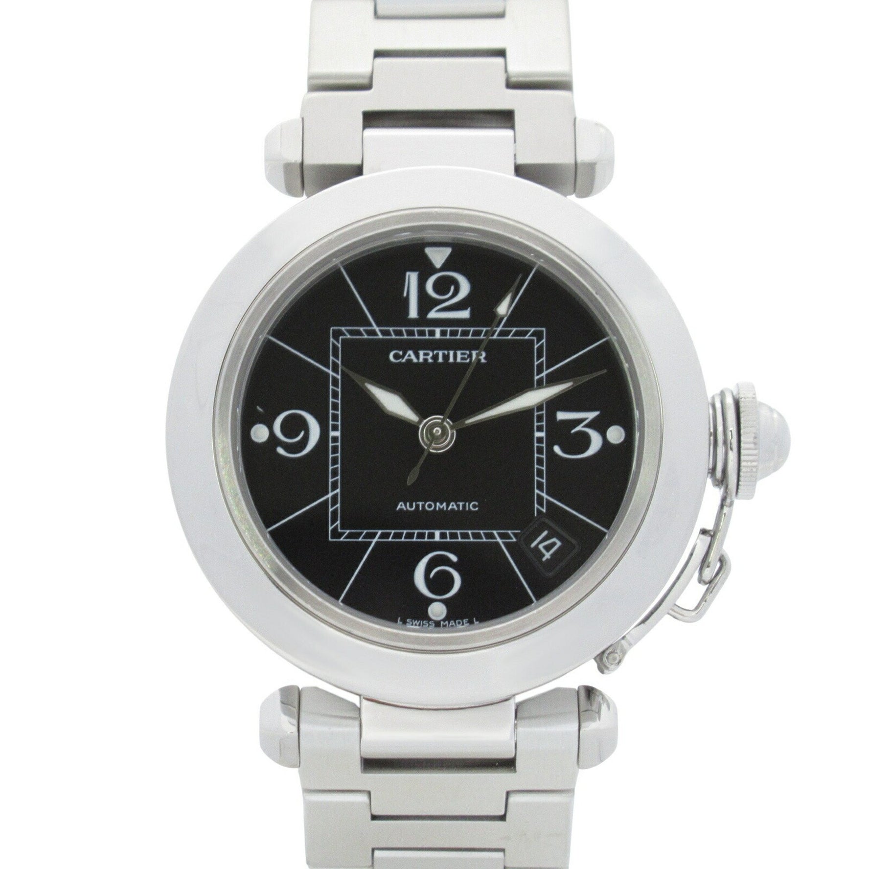 Cartier Pasha C Small Date Watch Stainless Steel Black