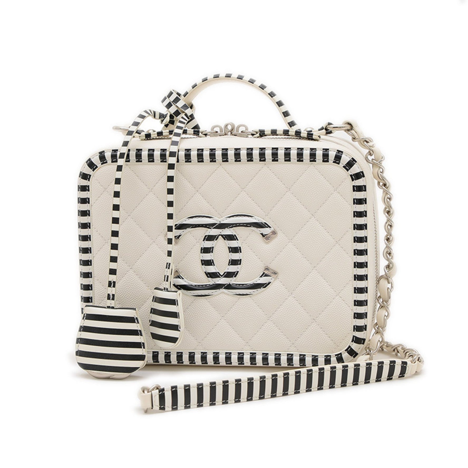 Chanel CC Filigree Vanity Hand Shoulder Bag in Caviar Leather, White and Black