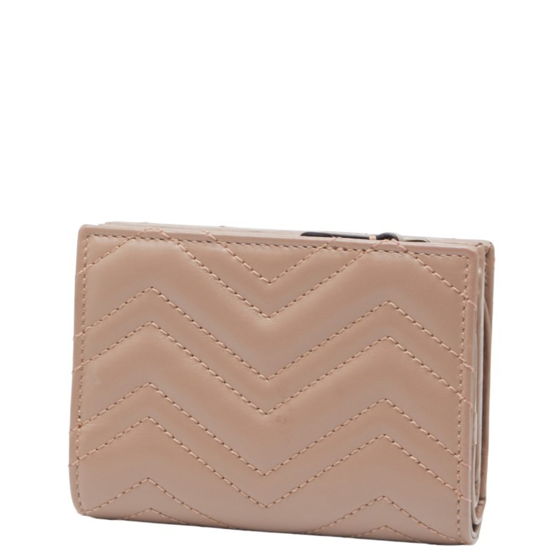 Gucci GG Marmont Double G Bifold Compact Wallet Pink Beige Leather