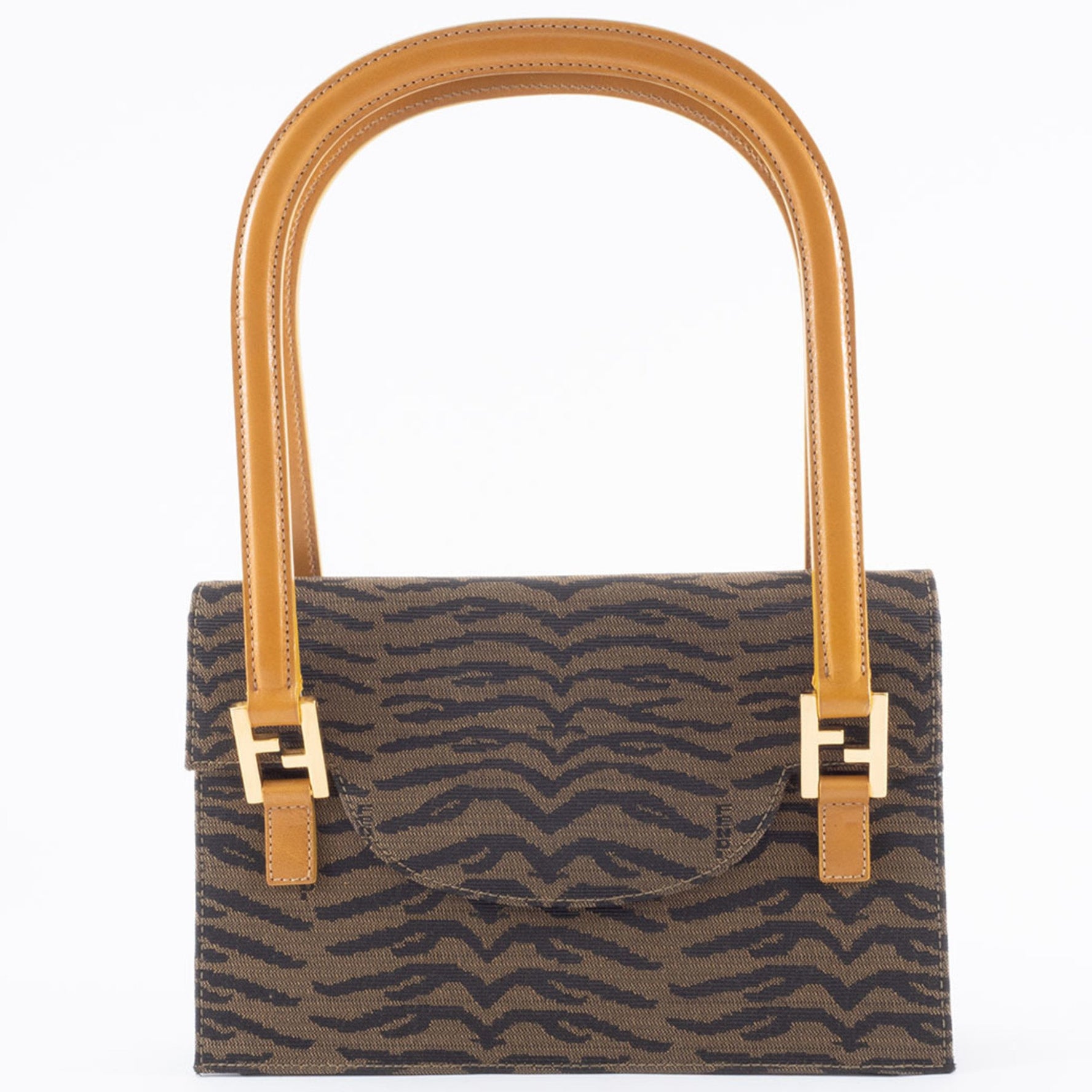 Fendi Zebra Handbag Canvas/Leather Brown Women's Two-Compartment Jacquard FENDI