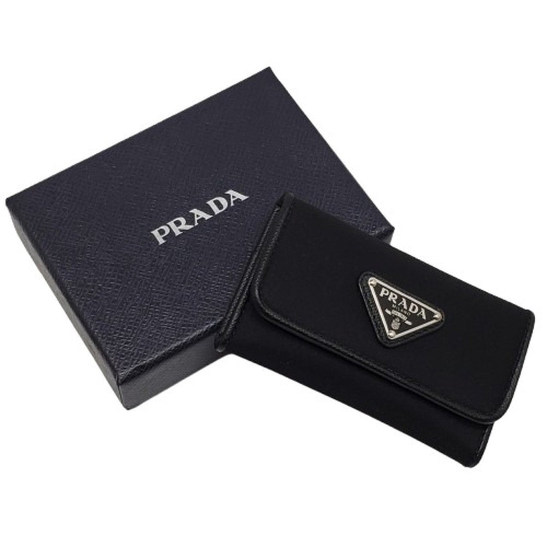 PRADA Tessuto Case with Triangular Plate, Leather and Nylon, Unused, Men's Kaizuka Store