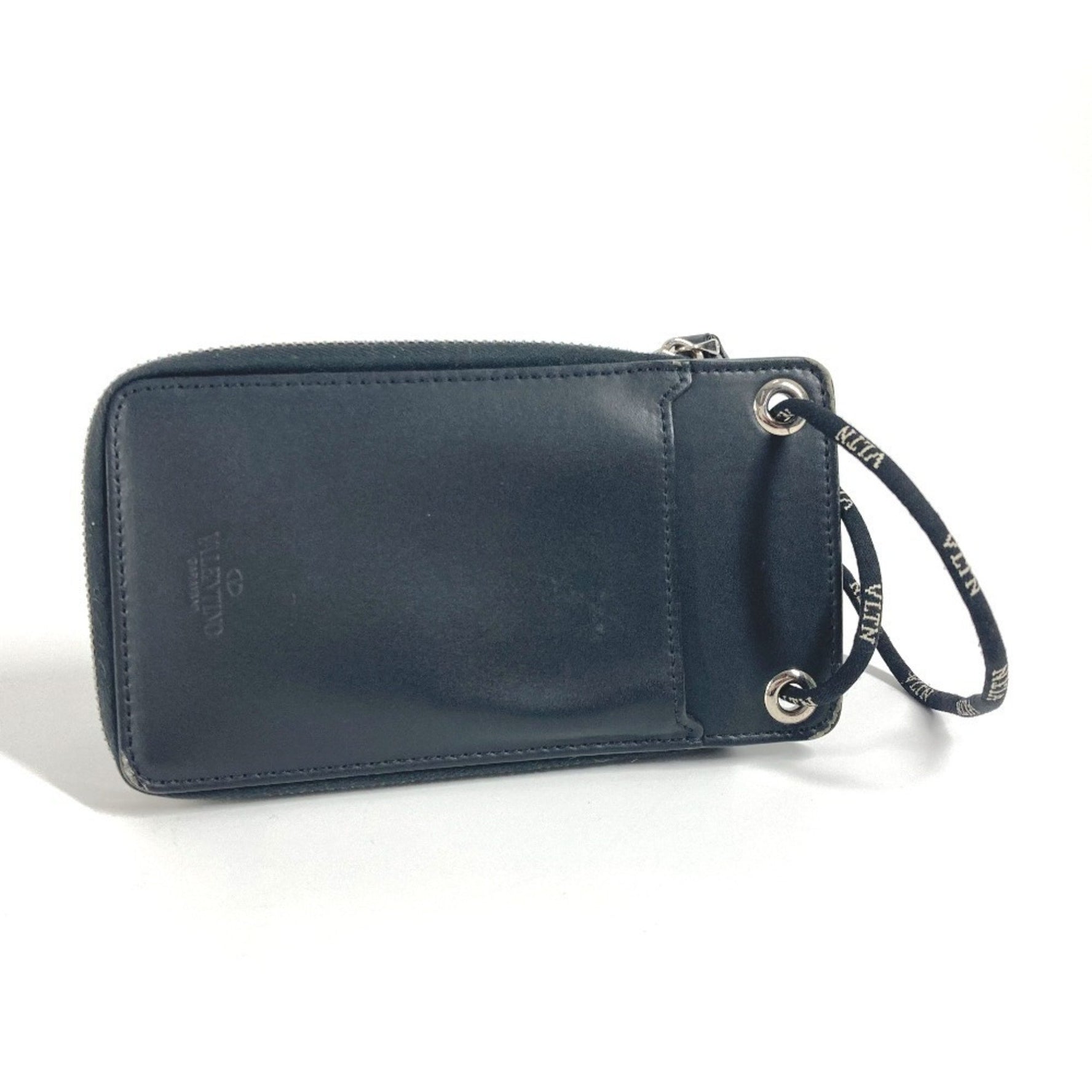 Valentino Garavani Logo VLTN Neck Wallet with Strap, Round Zipper, Bi-fold Wallet, Leather, Men's