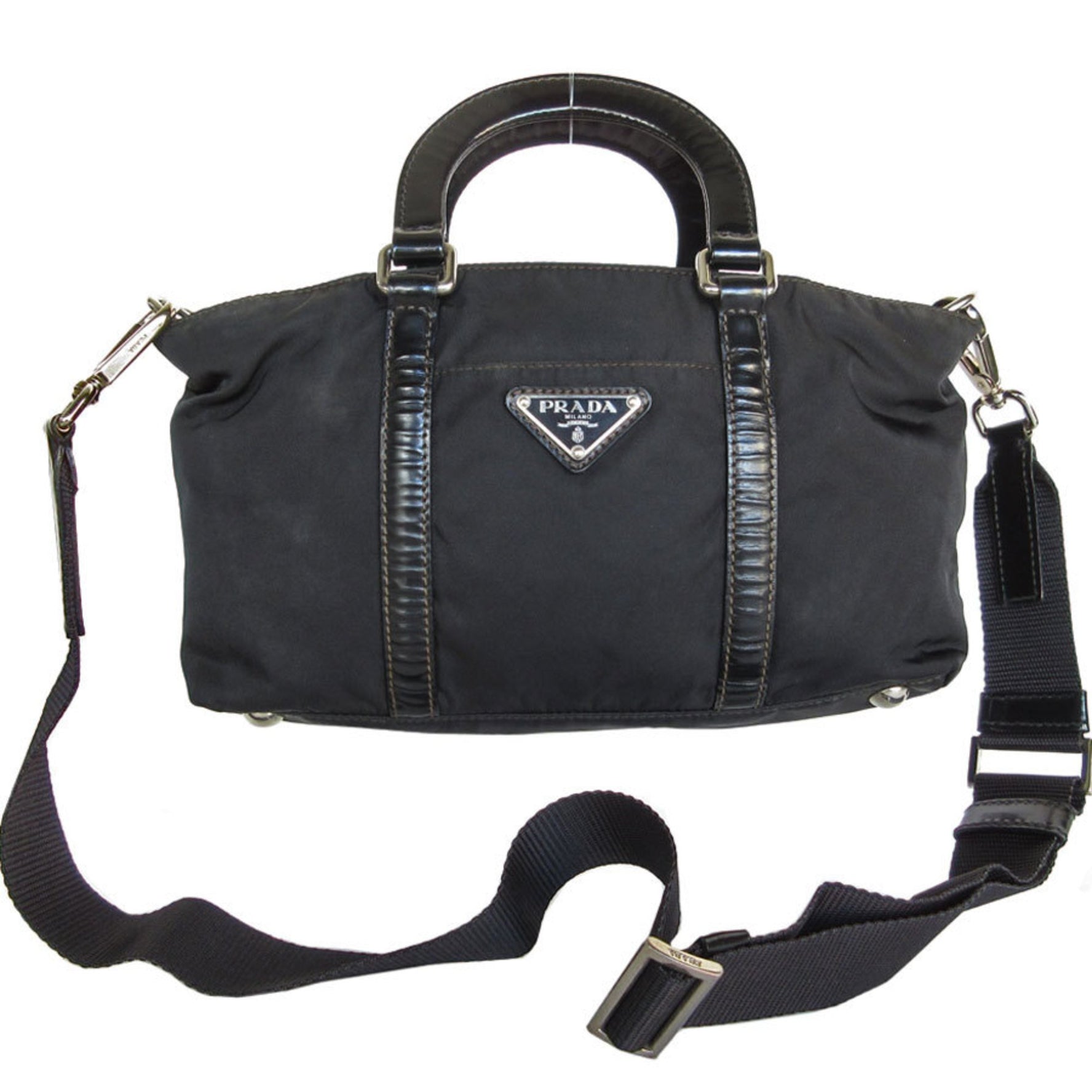 PRADA handbag shoulder bag nylon black silver ladies s0533k