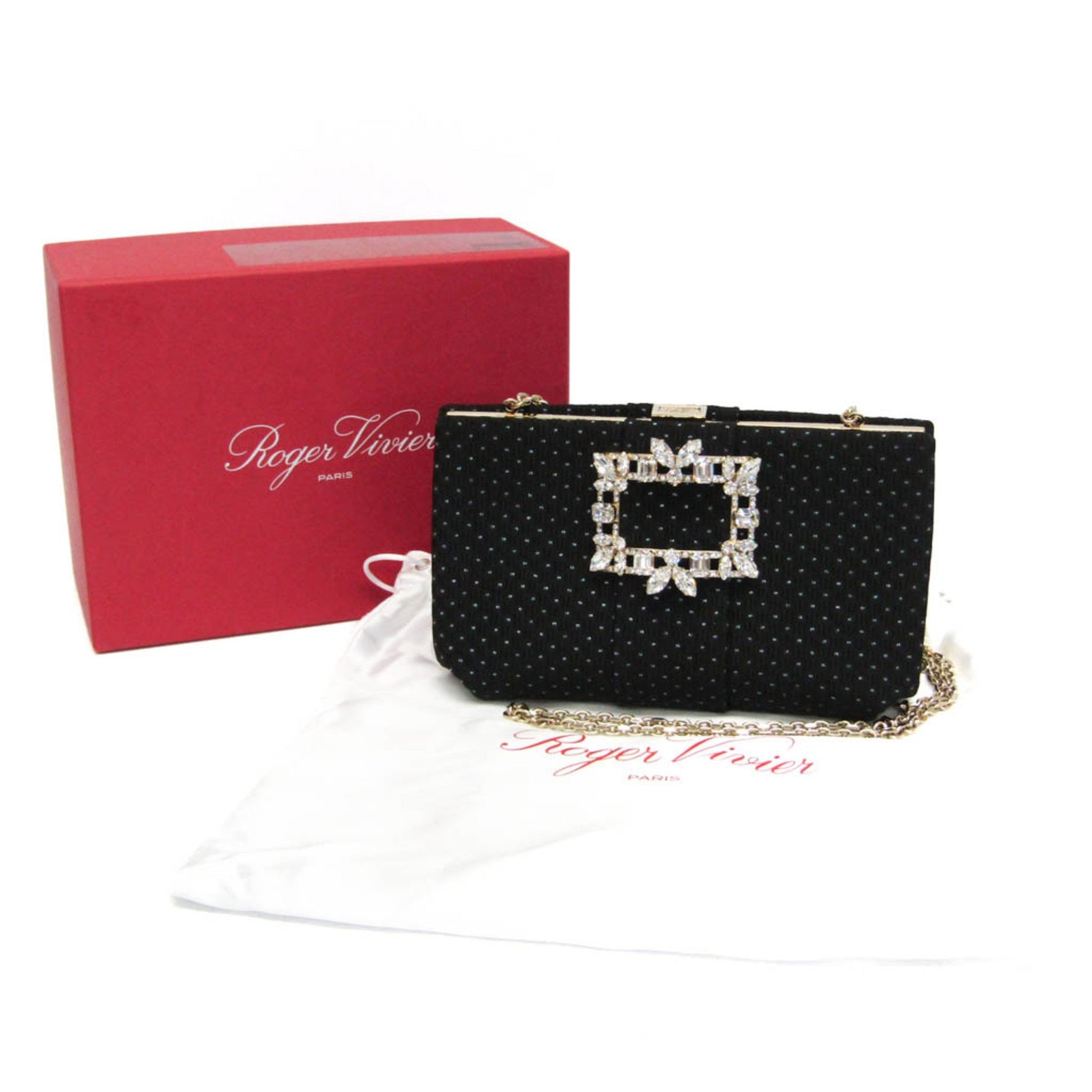Roger Vivier Night Lily Winter Blossom Women's Satin,Beads Clutch Bag,Shoulder Bag Black