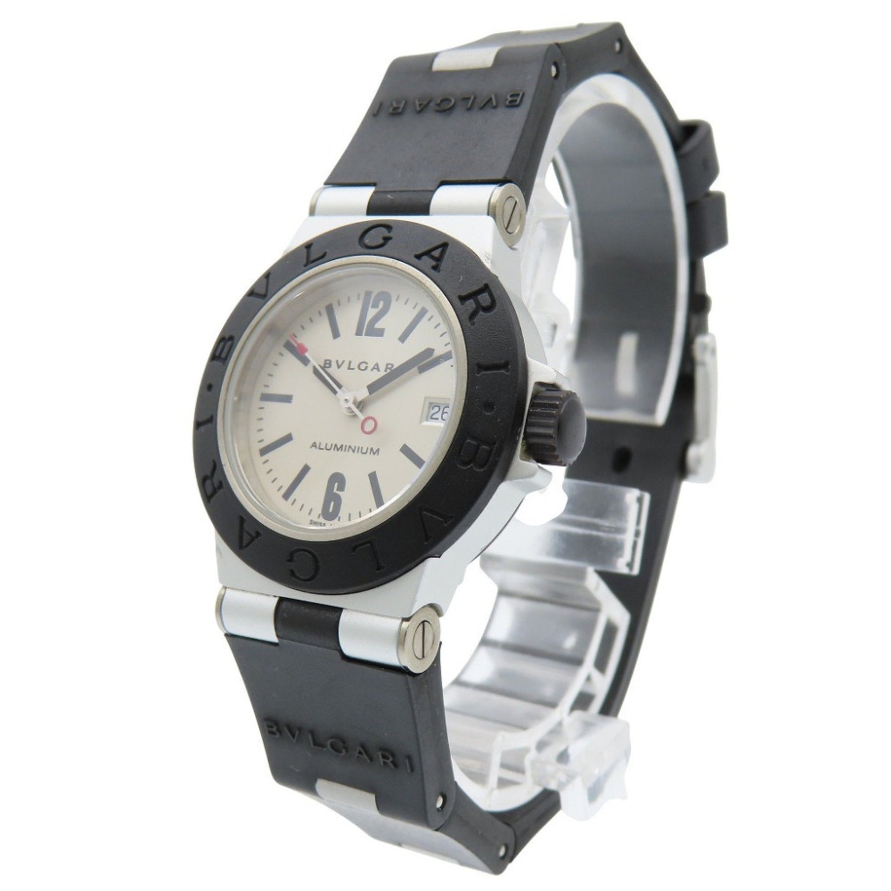 Bvlgari Aluminum Date Quartz Watch, Aluminum/Rubber, Silver, 0047