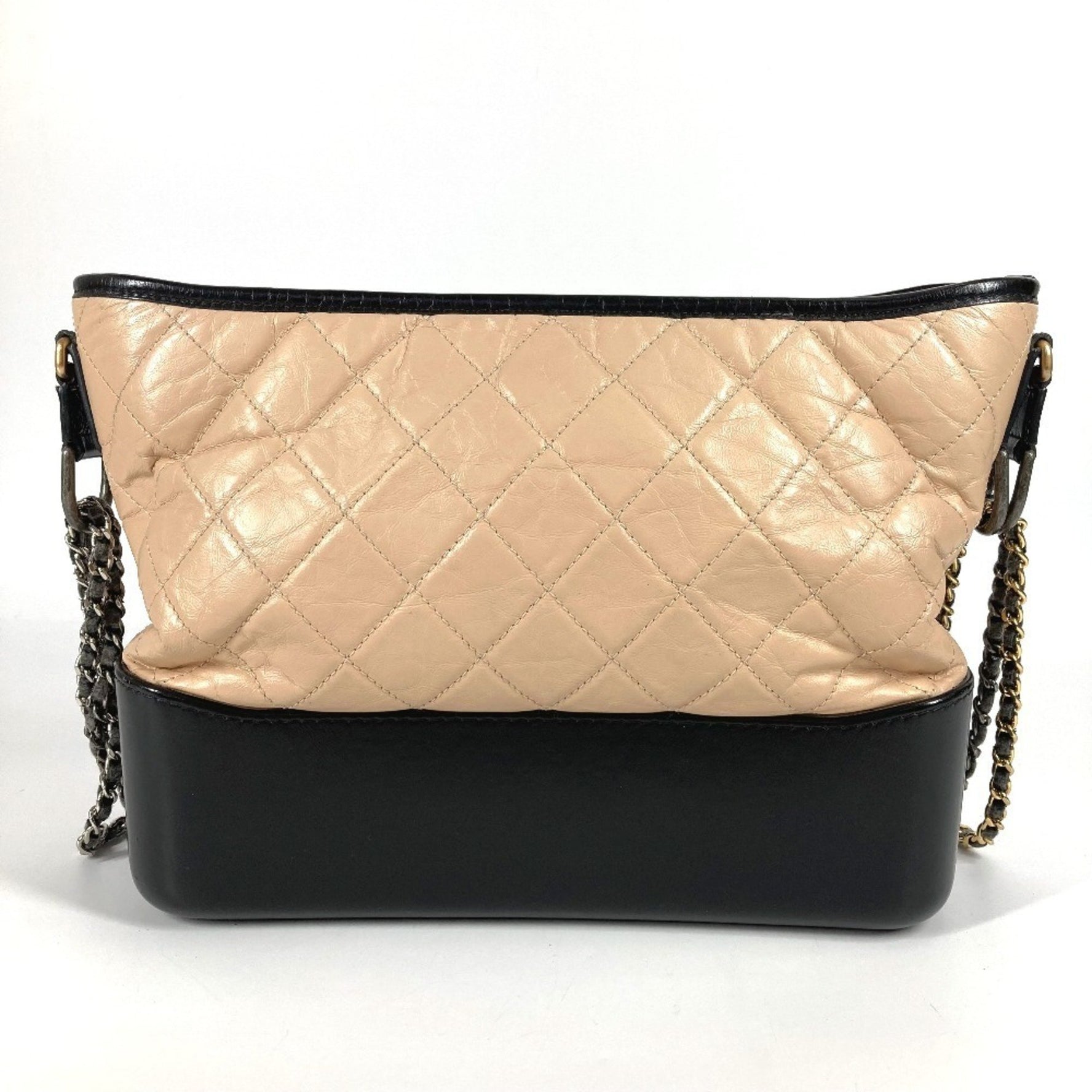 CHANEL Two-Tone Gabriel Matelasse Quilted Crossbody Chain Shoulder Bag in Beige Leather