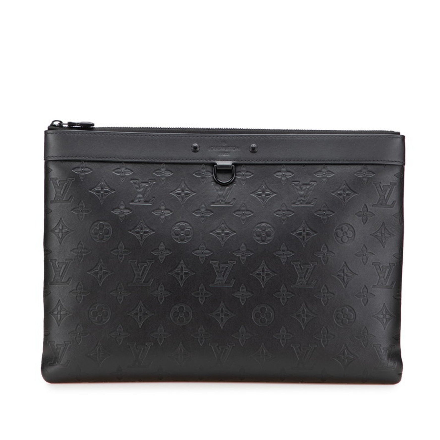 Louis Vuitton Monogram Shadow Pochette Discovery Clutch Bag M62903 Black Leather Men's LOUIS VUITTON