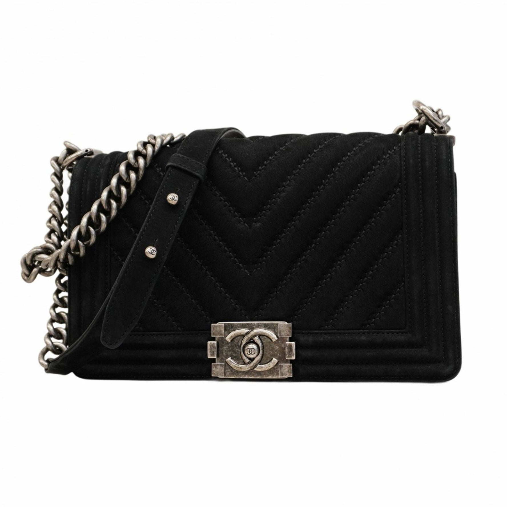Chanel Boy Shoulder Bag, V-Stitch Chain Suede
