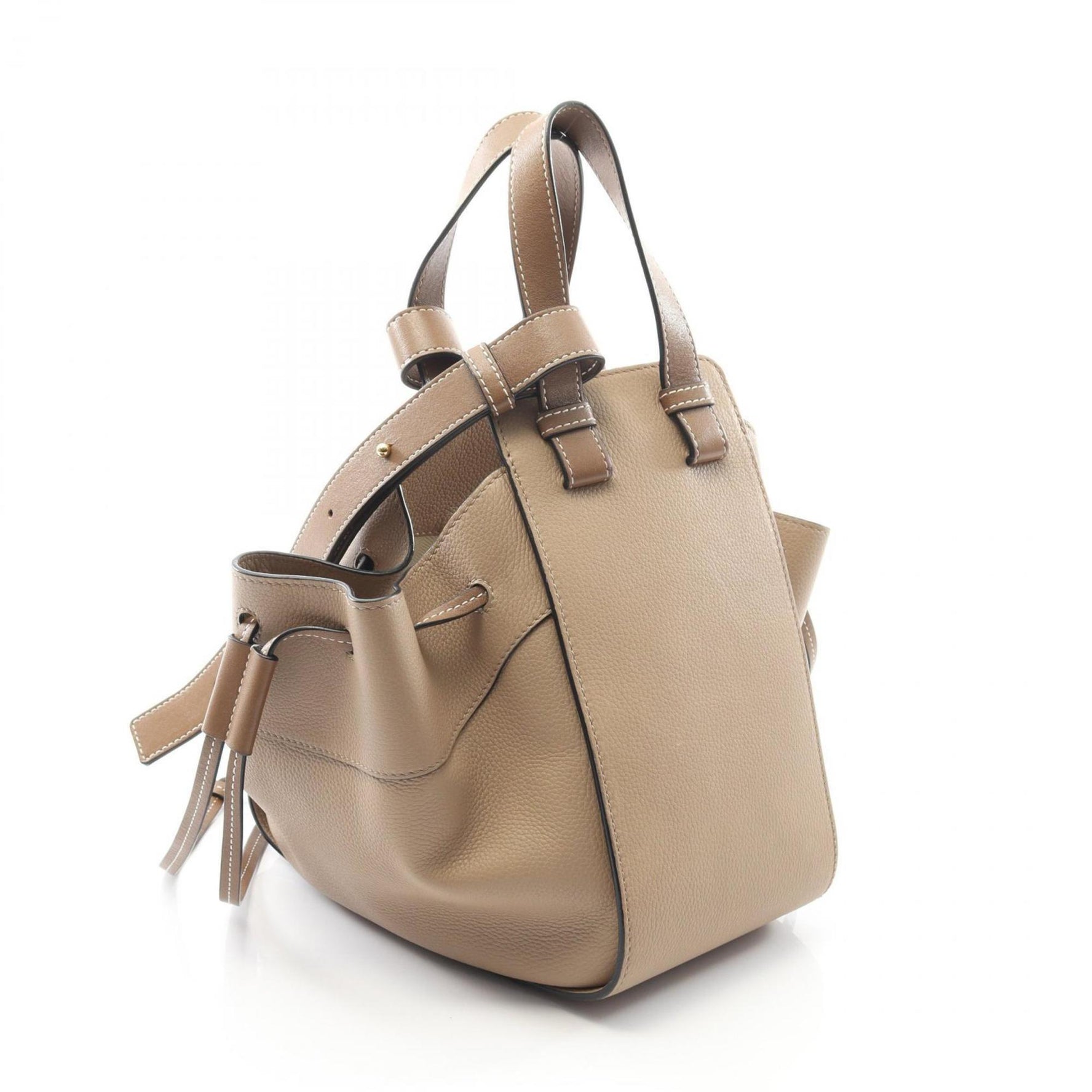 LOEWE Hammock Drawstring Bag, Small Handbag, Leather, Beige, Brown