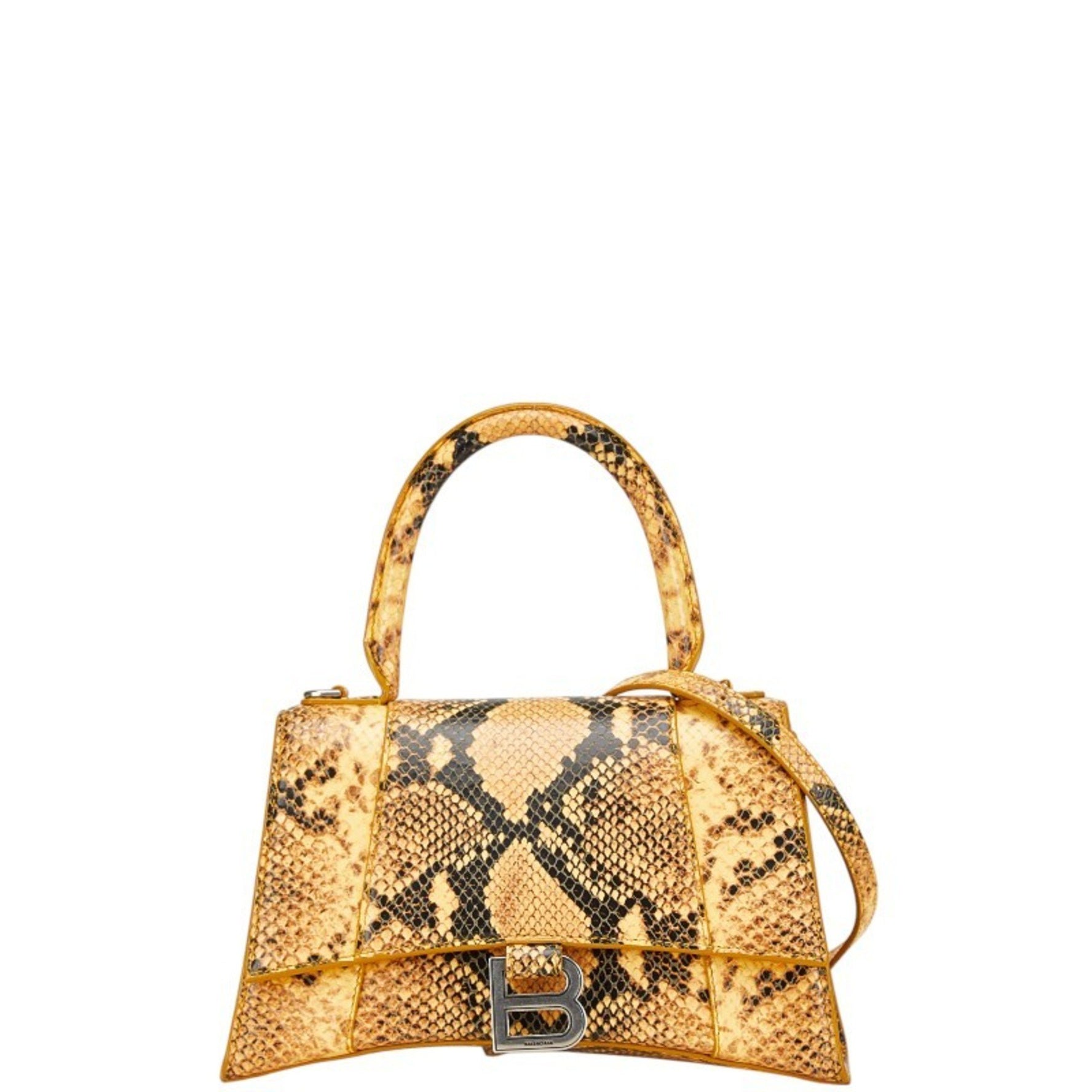 Balenciaga Hourglass Small Python Embossed Handbag Shoulder Bag 2WAY Yellow Black Leather Women's BALENCIAGA