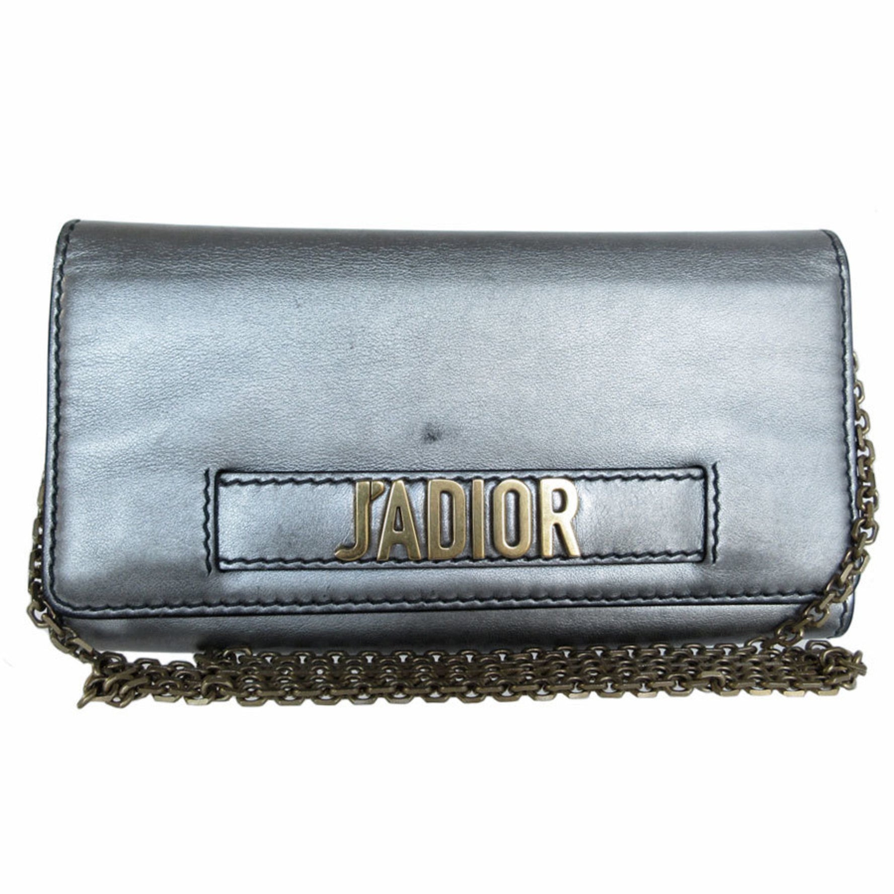 Christian Dior J'ADIOR Wallet Chain Leather Metal Silver Gold