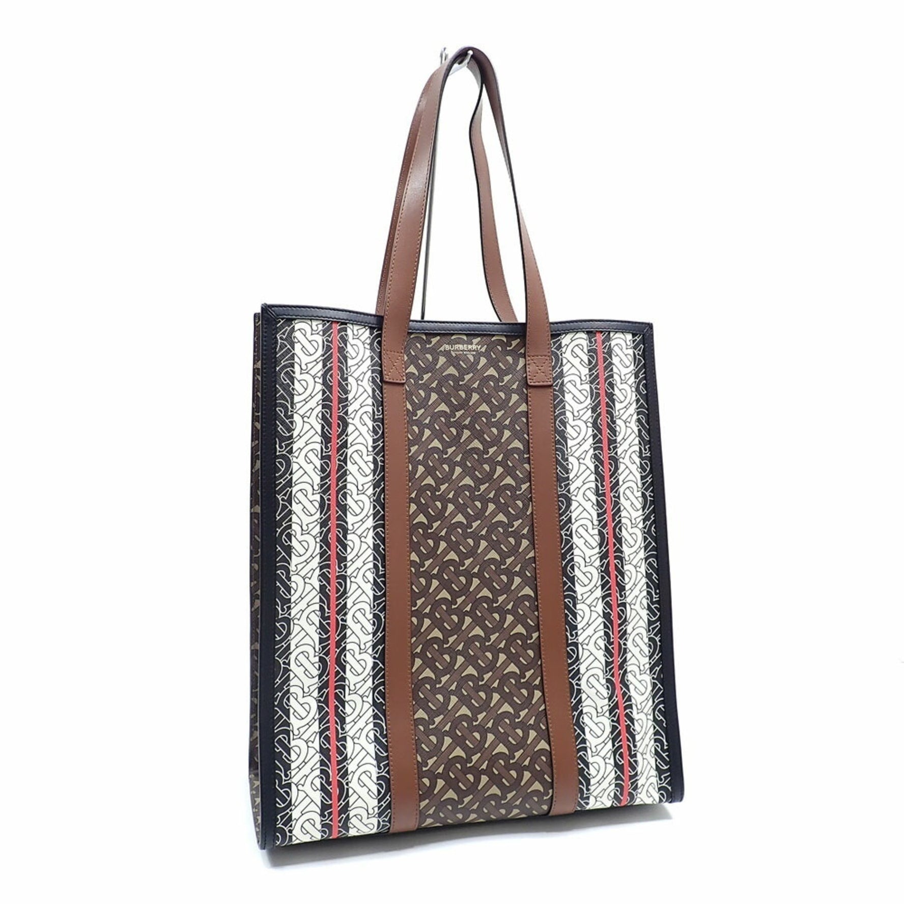 Burberry Tote Bag for Women Brown Multicolor PVC Leather TB Monogram Stripe