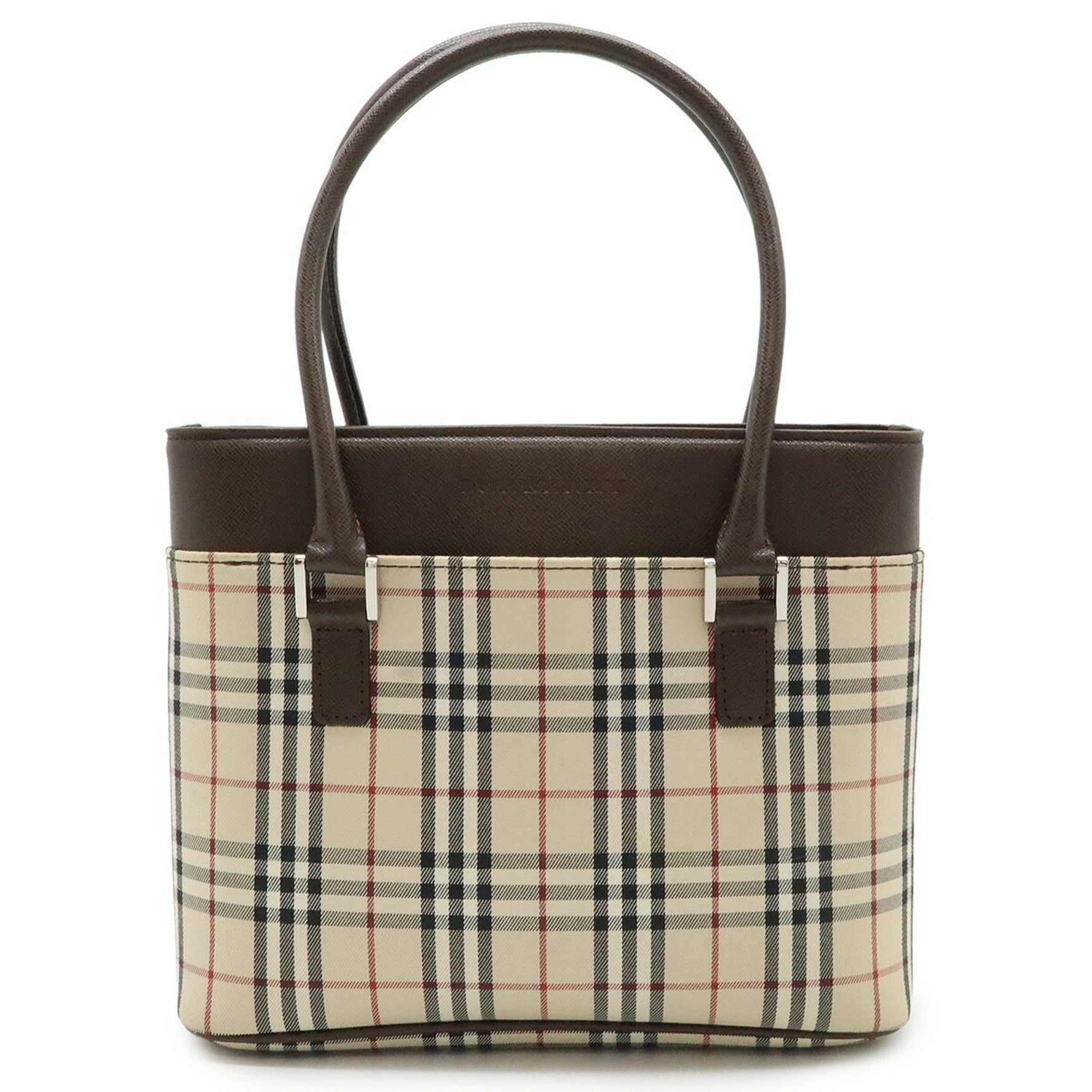 BURBERRY Nova Check Pattern Handbag Tote Bag Canvas Leather Beige Dark Brown Black Bordeaux