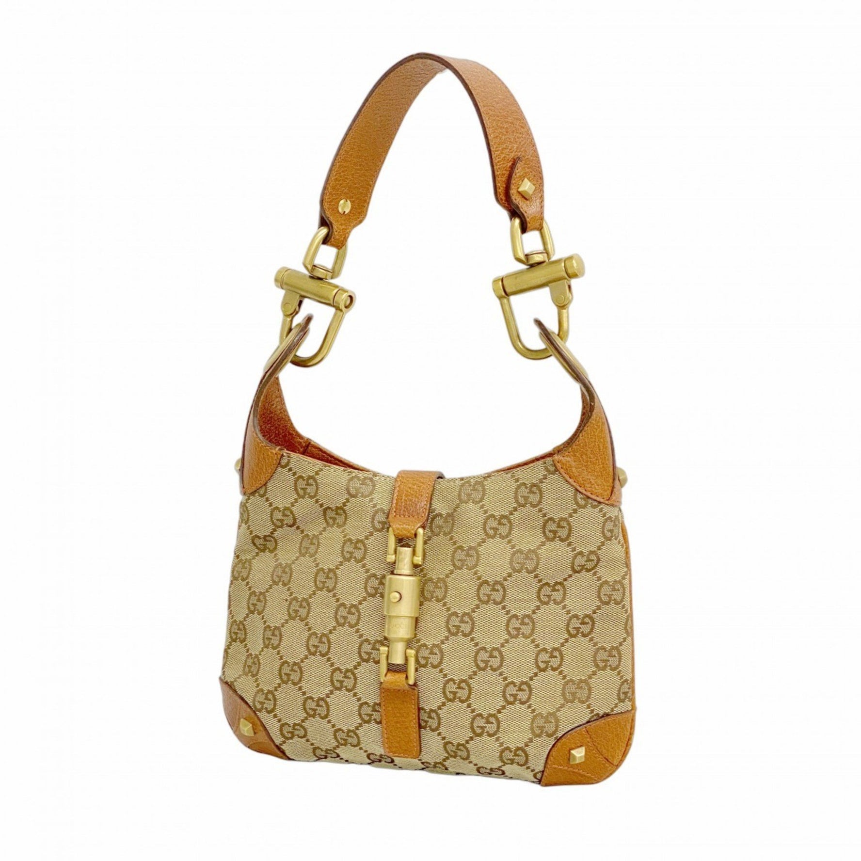 Gucci GG Canvas Jackie Handbag Leather Brown Women's