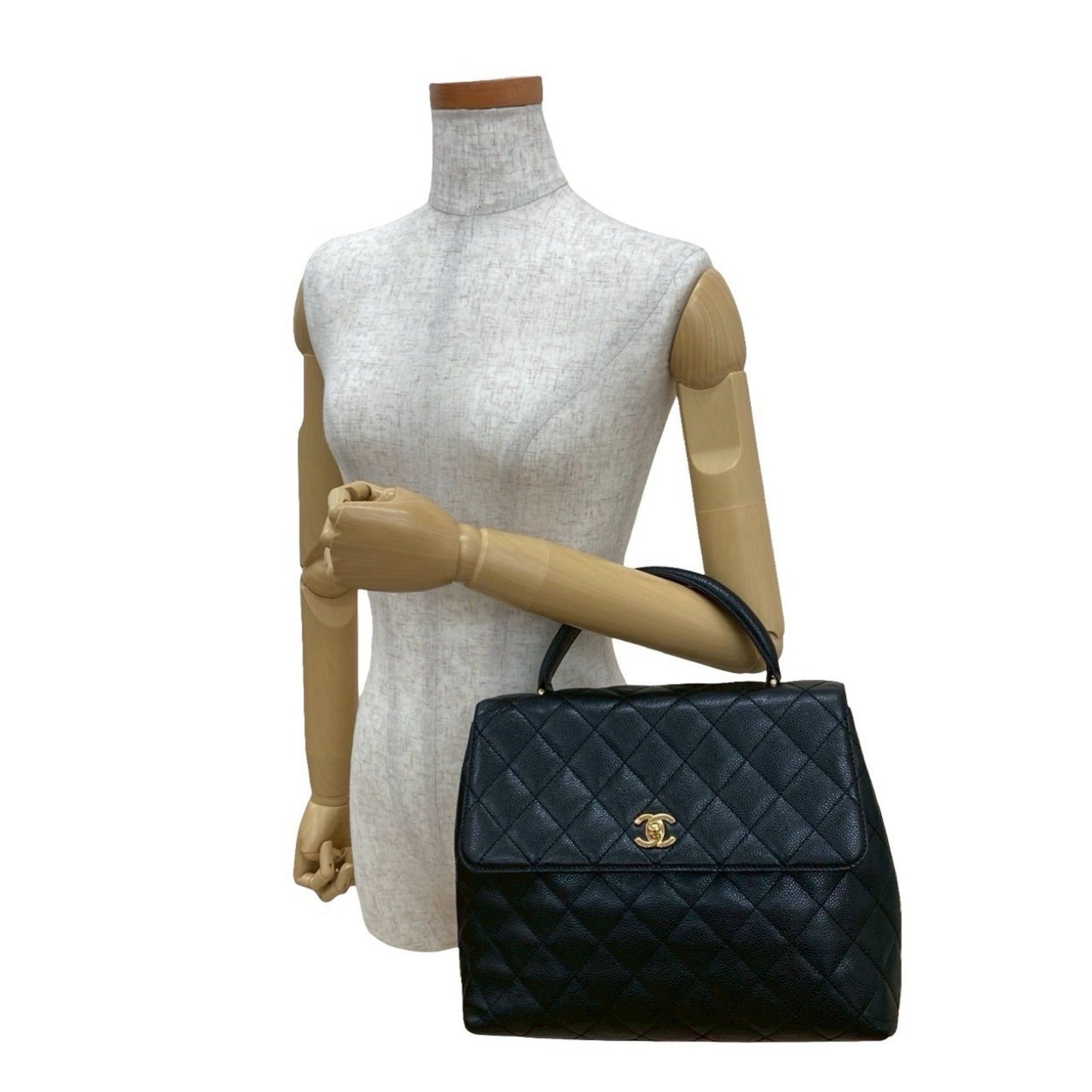 Seal No. 7 CHANEL Vintage Matelasse Coco Mark Caviar Leather Handbag